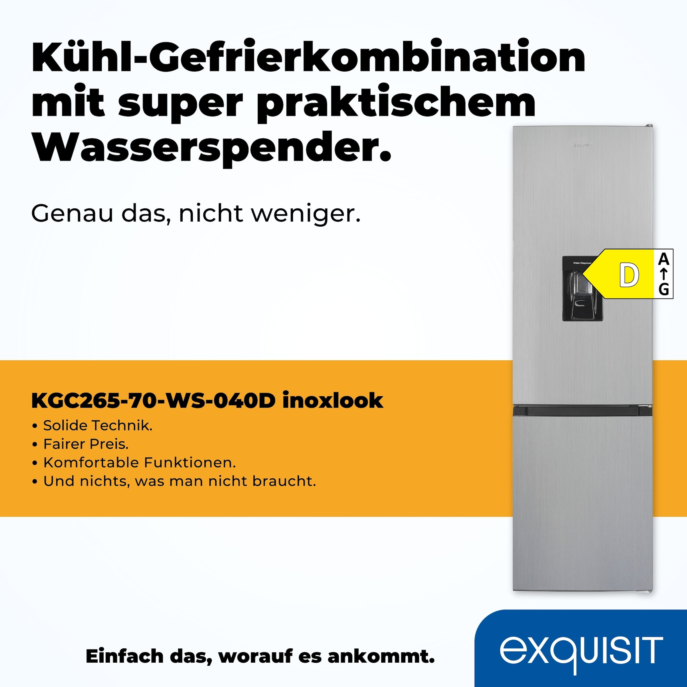 exquisit Kühl-/Gefrierkombination »KGC265-70-WS-040D weiss«, KGC265-70-WS-040D inoxlook, 179,5 cm hoch, 55 cm breit