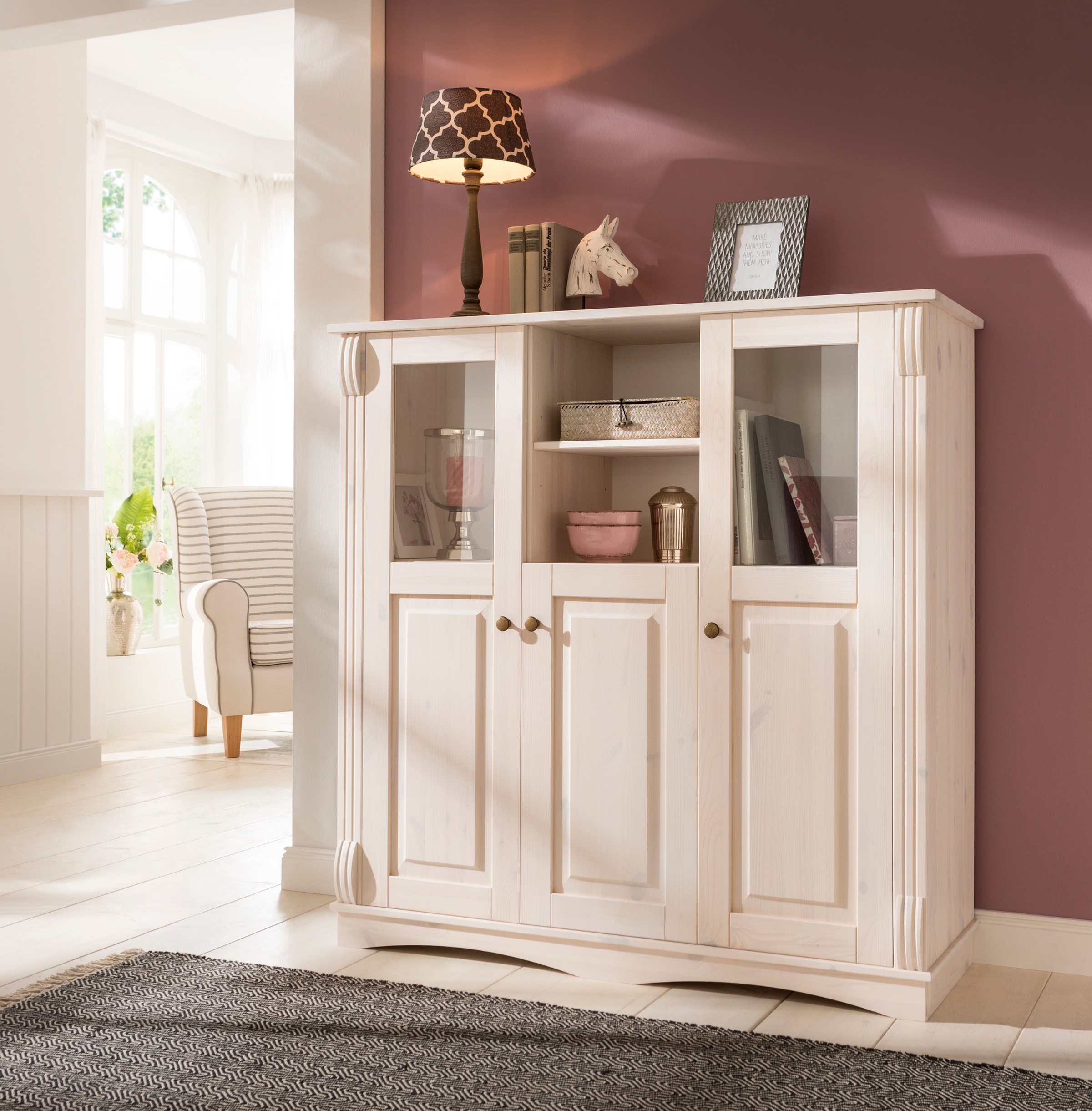 Home affaire Highboard »Teresa«, (Maße (B/T/H): 119/40/120 cm), Vitrine, Tü günstig online kaufen