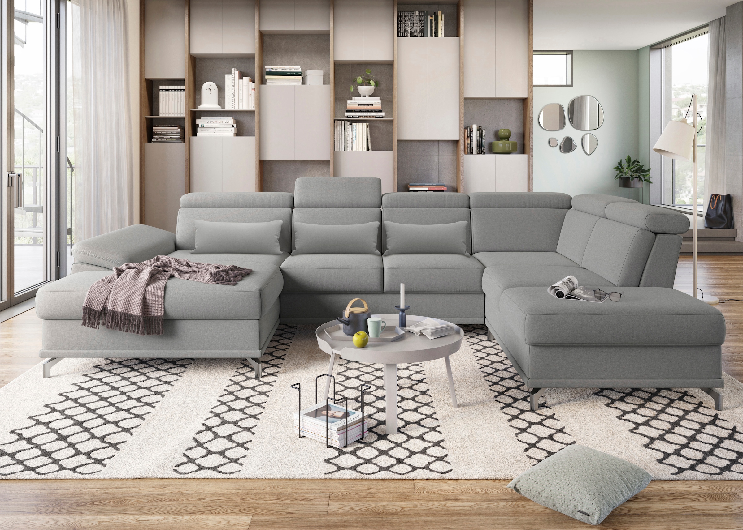Sit&more Wohnlandschaft »Cabrio U-Form, B, 359 Cm, Mit Sitztiefen-, Arm- & Kopfteilverstellung« 3 Nierenkissen, Federkern, Optional Bettfunktion