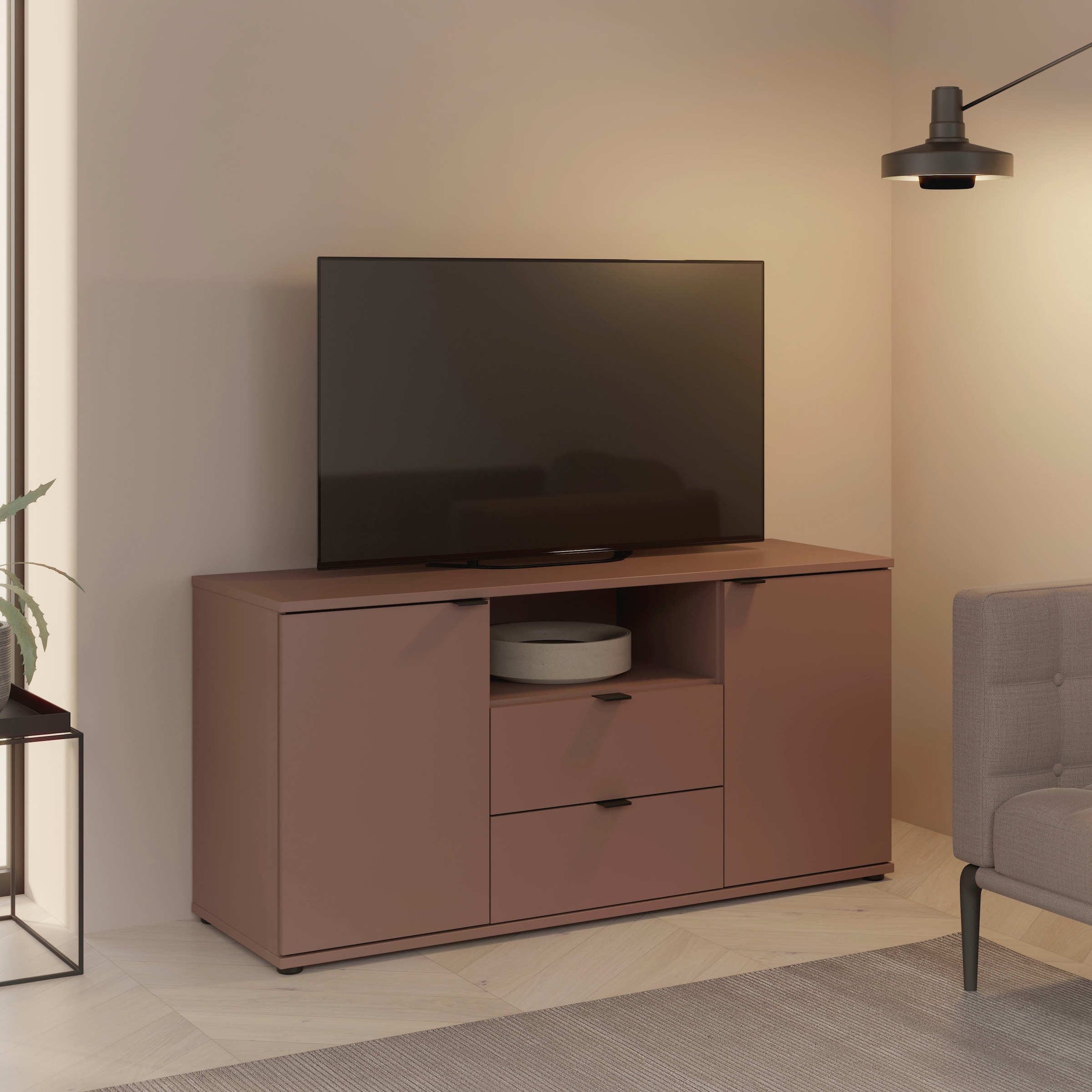 FORTE Lowboard »Ganymede«, (Breite 129,8cm), TV Board, Stauraum, Schublade; Metallgriffe, Kabelführung