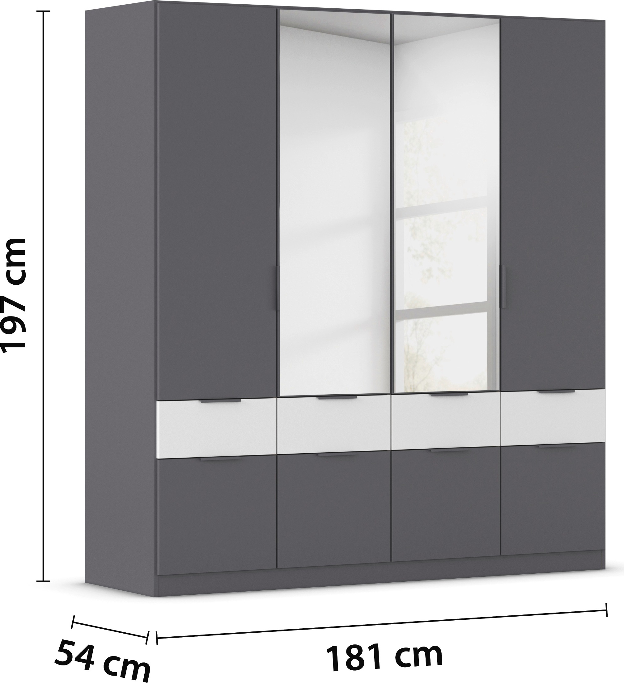 rauch Kleiderschrank »Kleiderschrank Schrank Garderobe Wäscheschrank DUNDEE«, (mit 3 Griff-Varianten), Schubladen in zwei Höhen, optional mit Spiegel MADE IN GERMANY