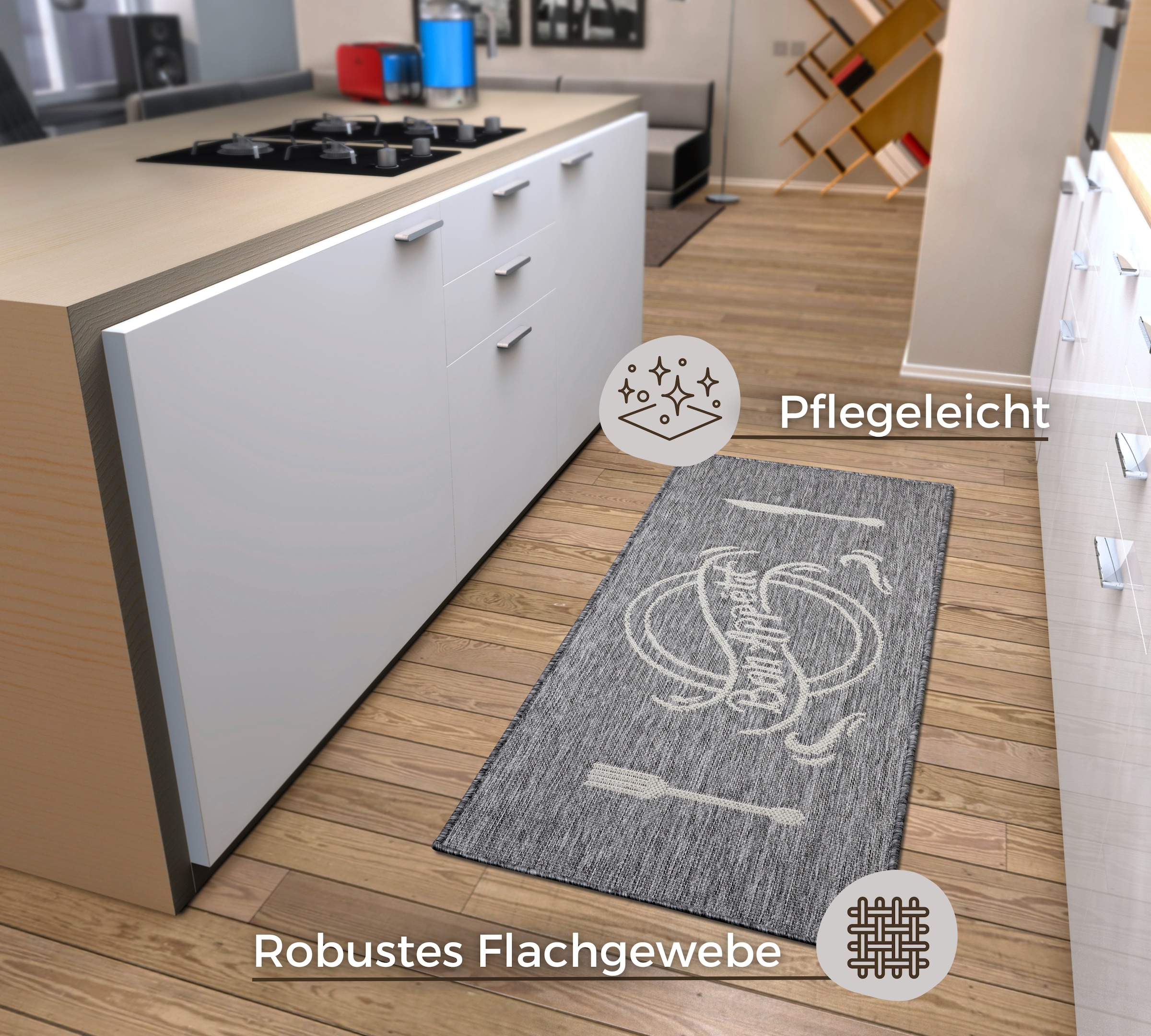 HANSE Home Küchenläufer »Bon Appetit«, rechteckig, 5 mm Höhe, Läufer, Rutschfest, Küchenteppich, Küche, Teppich, Pflegeleicht