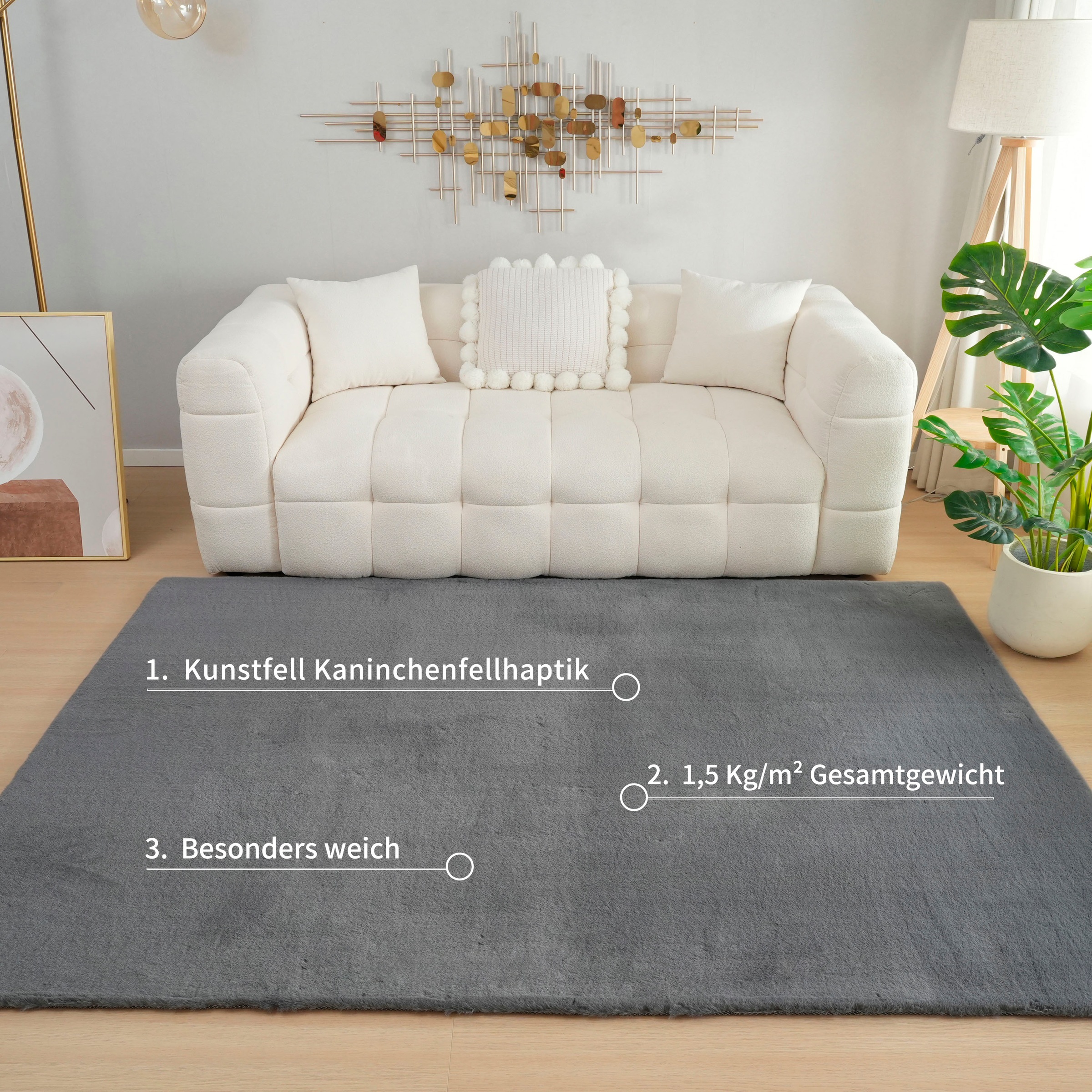Bruno Banani Fellteppich »Rabbit 2, Kunstfell Teppich, Modern«, rechteckig, 25 mm Höhe, Kaninchenfell-Haptik, sehr weich, Wohnzimmer, Schlafzimmer, Esszimmer