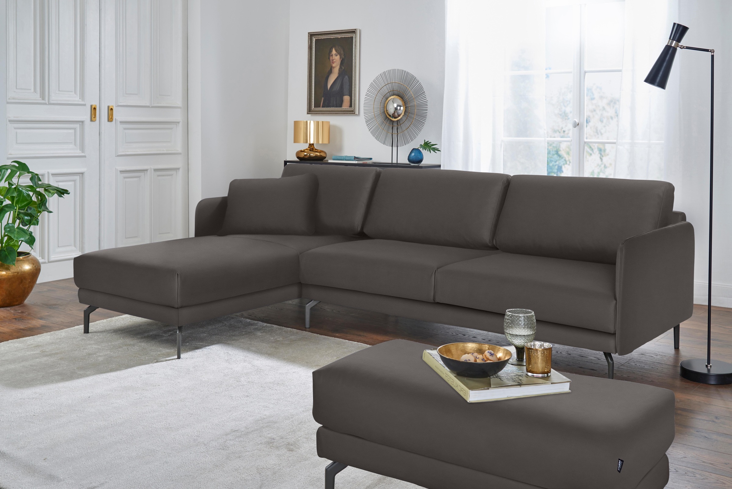 Creation BY ROLF BENZ Ecksofa »CR.450, Designecksofa, L-Form«, Armlehne sehr schmal, Breite 274 cm, Alugussfuß Umbragrau