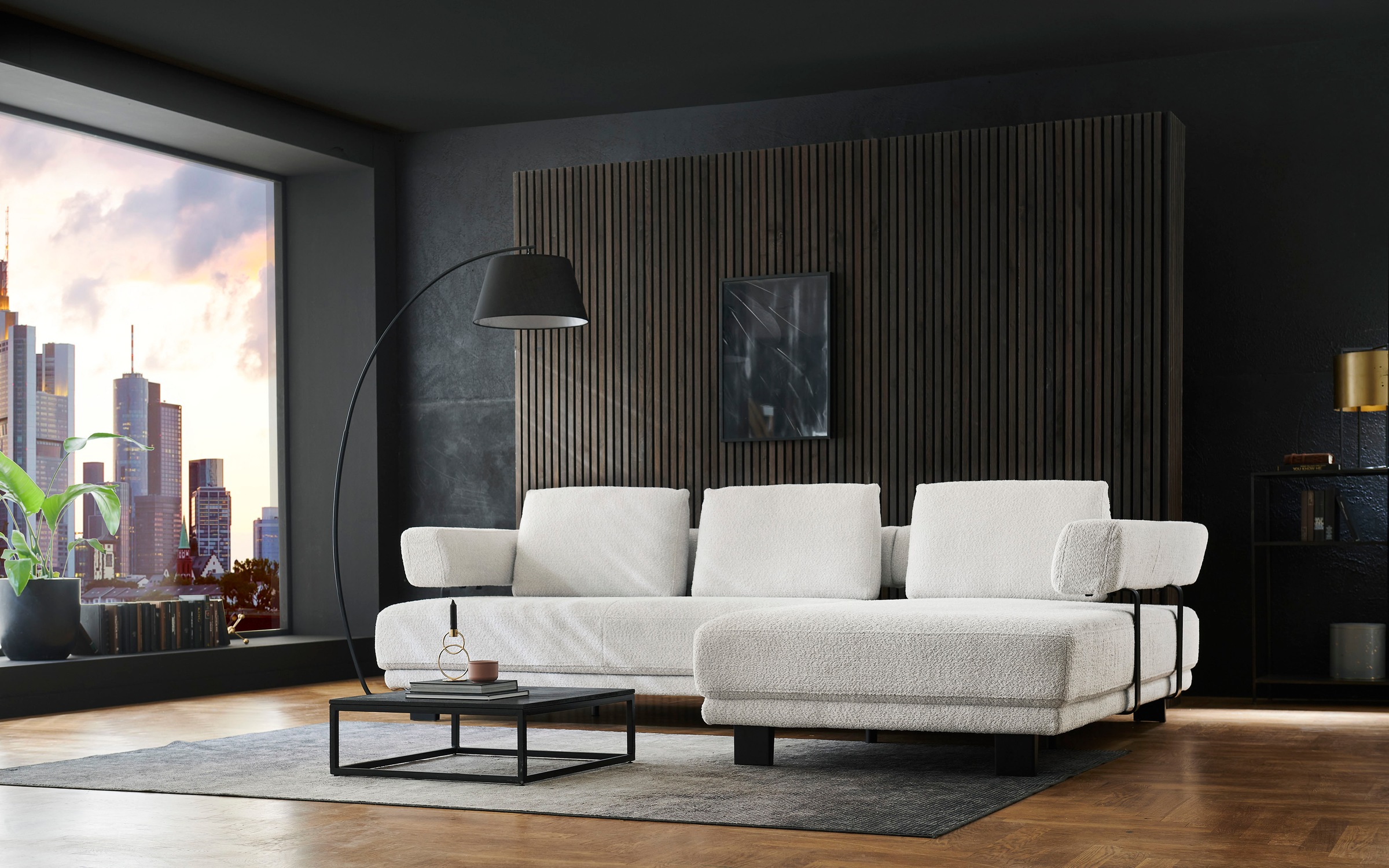 HUKLA Ecksofa »HU-HP18064 L-Form«, (Set), Optional mit motorischer Vorziehbank, stylische Reling