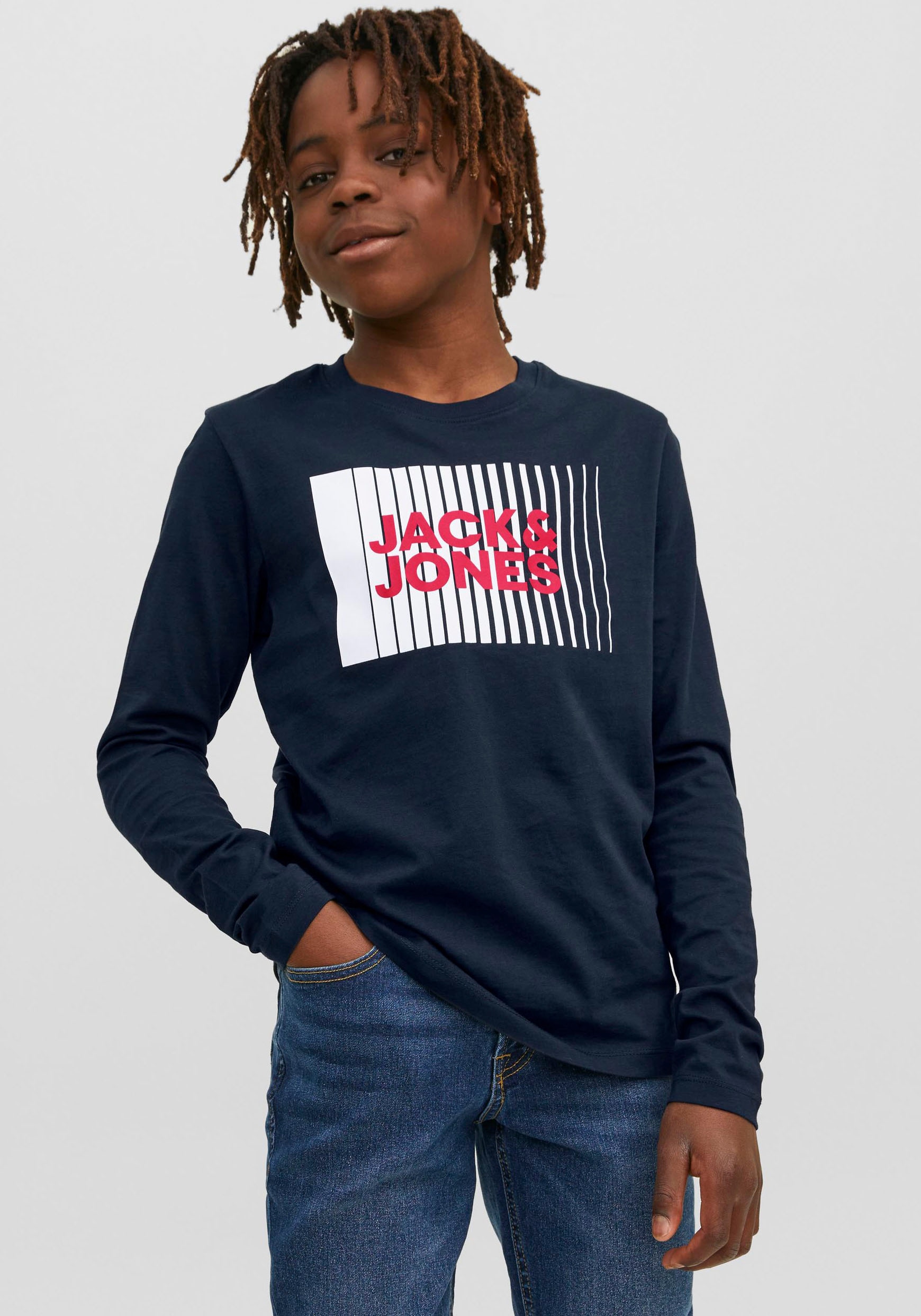 Jack & Jones Junior Langarmshirt »JJECORP stylisch, bequem, atmungsaktiv, pflegeleicht« bedruckt, casual, regular fit, Rundhals