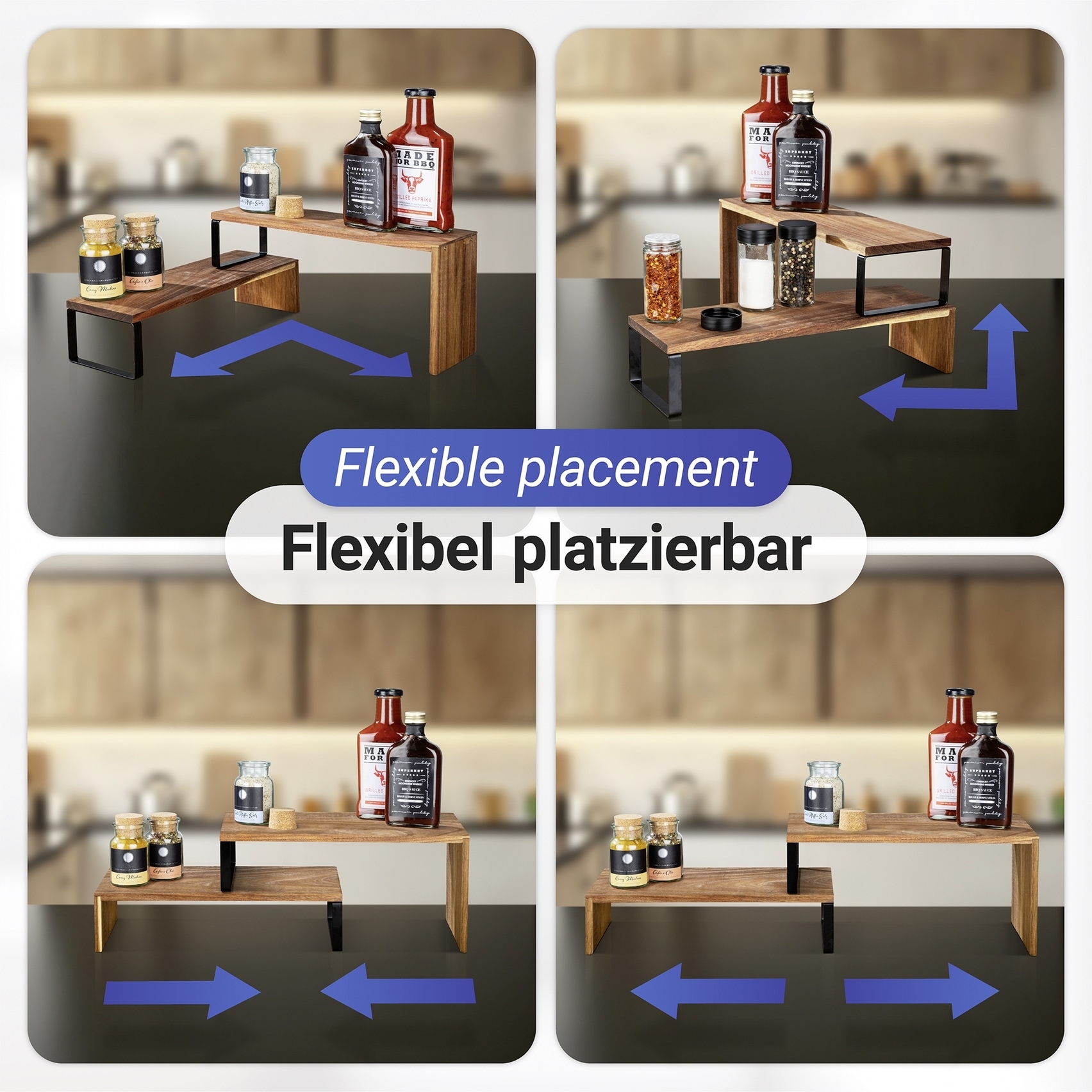 WENKO Küchenregal »Modell Vali Akazie«, (2 St.), Regal aus Akazienholz für die Arbeitsfläche, flexibel kombinierbar