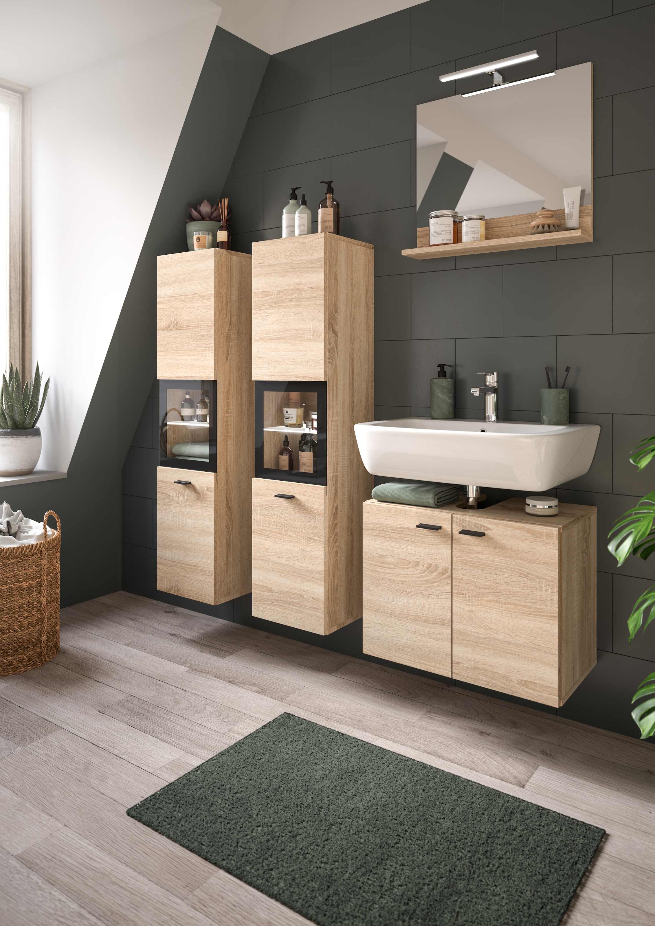 welltime Hochschrank »Tampa, Höhe 125cm, hängend oder stehend montierbar«, Badschrank, Bad-Hängeschrank, Badezimmer, Bad-Möbel