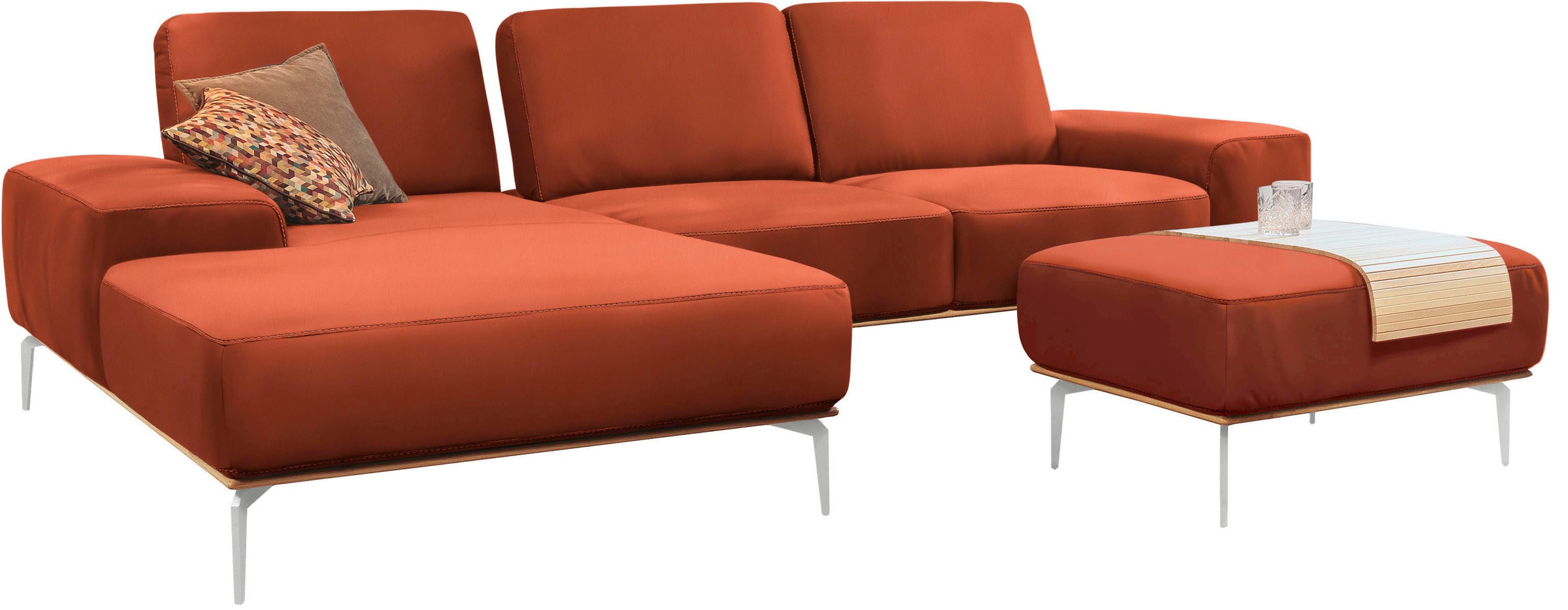 W.SCHILLIG Polsterhocker »run«, mit elegantem Holzsockel, Füße in Chrom glänzend, Breite 75 cm