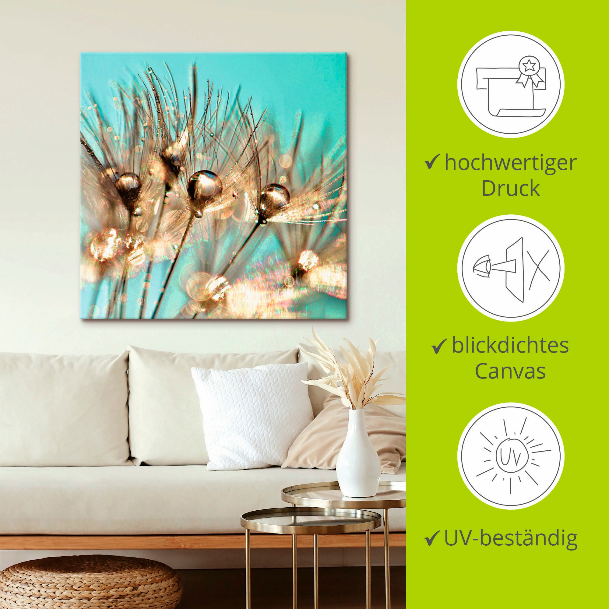 Artland Leinwandbild »Pusteblume Goldener Tau«, Blumen, (1 St.), auf Keilrahmen gespannt