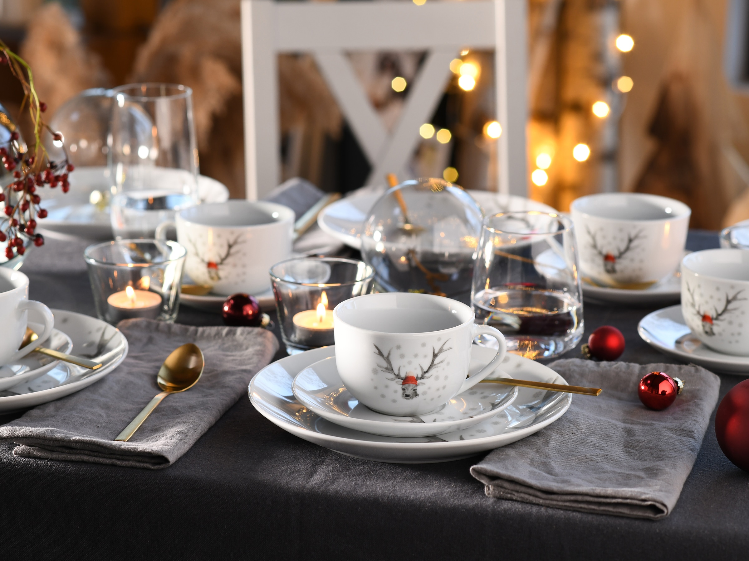 CreaTable Kaffeeservice »Luna Hirsch«, (Set, 18 tlg.), winterliches Hirsch-Motiv