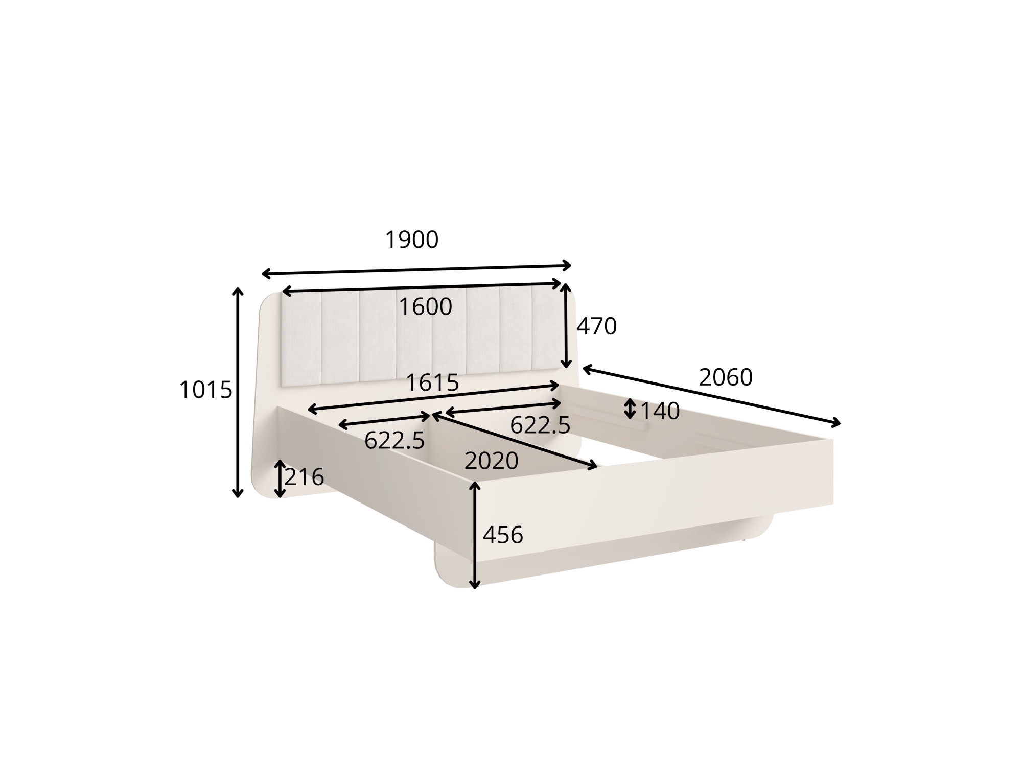 Home affaire Polsterbett »CLAREI mit gepolstertes Kopfteil, in 2 Breiten 160 und 180 cm«, Bettgestell ohne Bettkasten und Matratze, gemütlich und modern