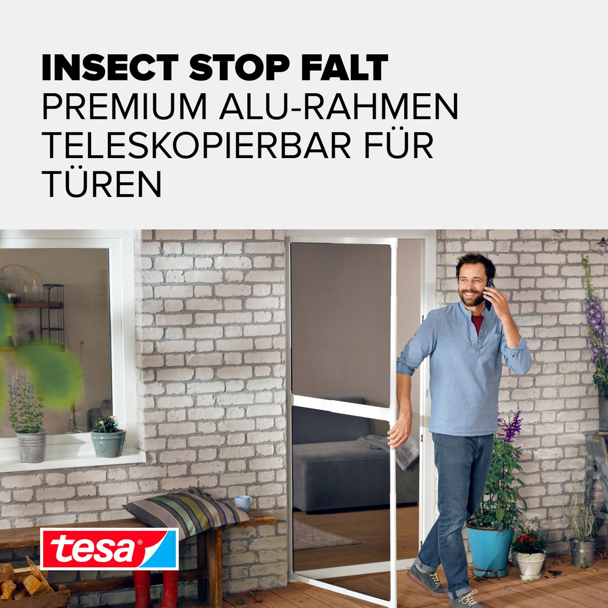 tesa Insektenschutz-Tür »FALT Alu Rahmen teleskopierbar Premium für Türen« Packung, Teleskop Alu Rahmen, 1 Stk. tlg. Alu Insektenschutz 80 cm x 170 cm bis 100x cm x 220 cm