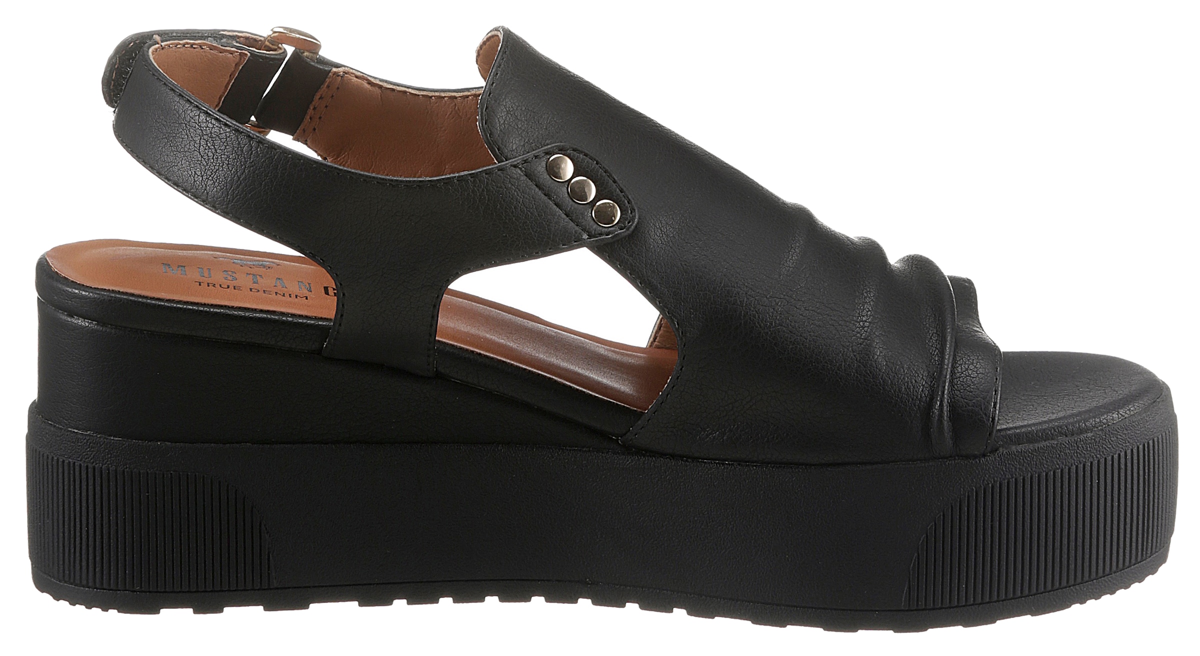 Mustang Shoes Keilsandalette, Sommerschuh, Sandale, Keilabsatz, mit Klettriemchen