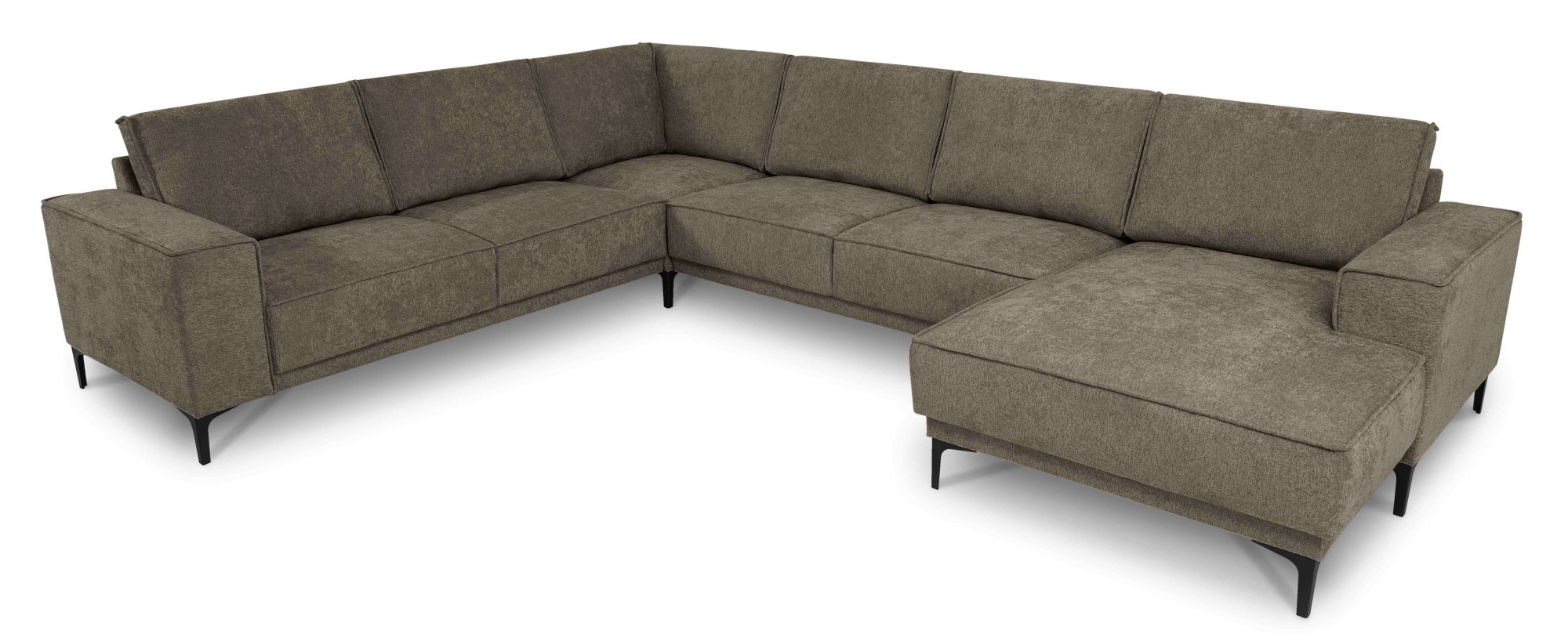 Places of Style Wohnlandschaft »XXL Sofa Oland, Struktur, Flachgewebe, Luxus-Microfaser, Boucle«, U-Form, 342 cm, Wellenunterfederung, Skandi-Design, Metallfüße