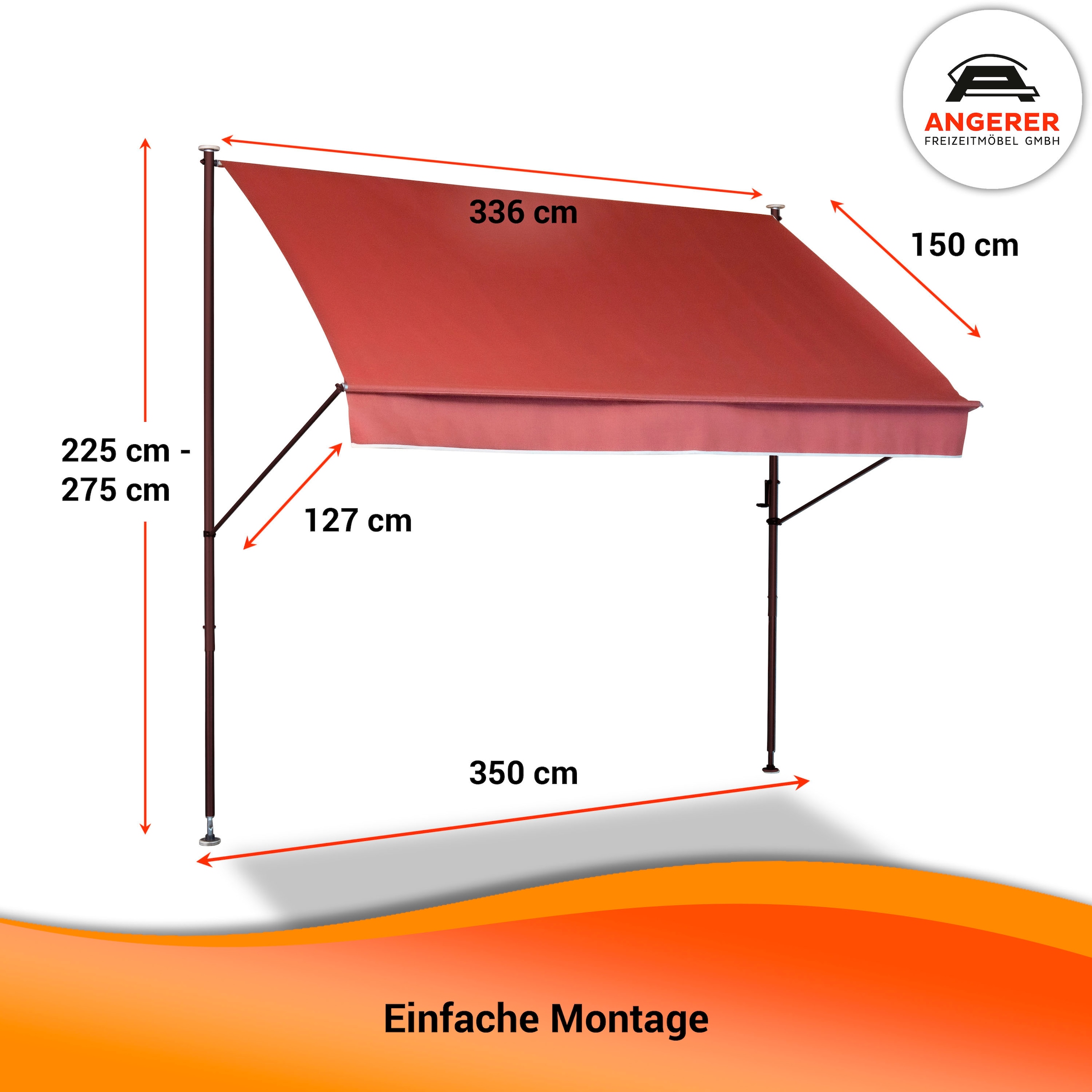 Angerer Freizeitmöbel Klemmmarkise »Style«, BxH: 350 x 225-275 cm, Ausfall 150 cm