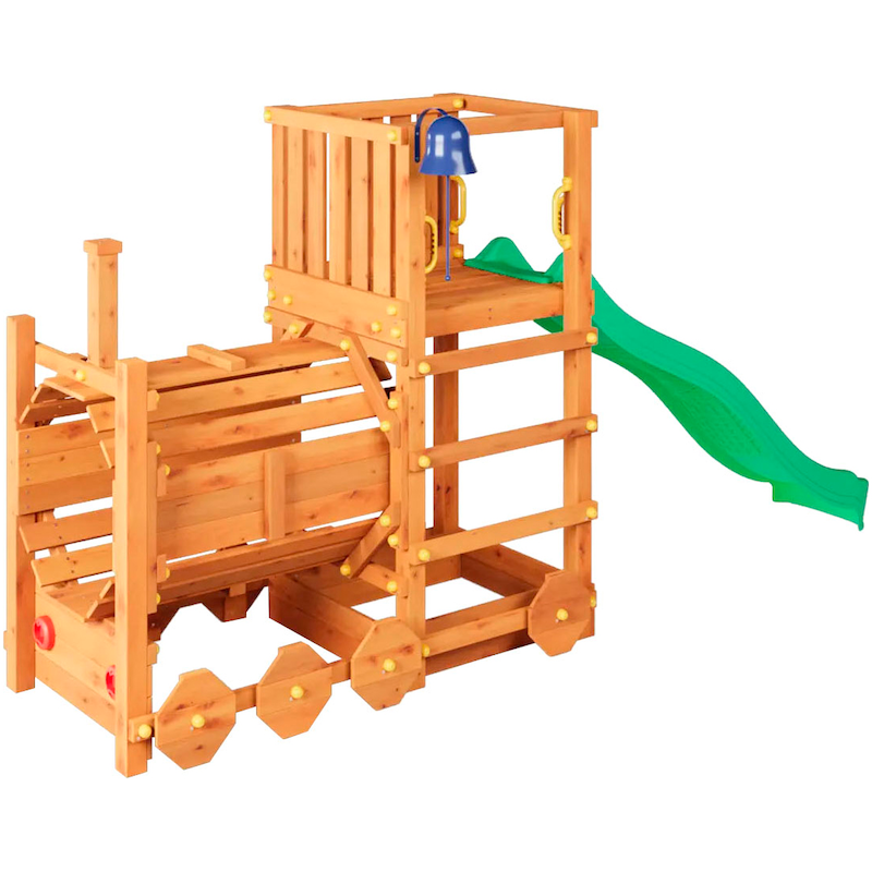 FUNGOO Spielturm »Loco, mit Rutsche, Doppelschaukel, Kletterseil und großer Plattform« Made in Europe, FSC - schützt Wald Teak