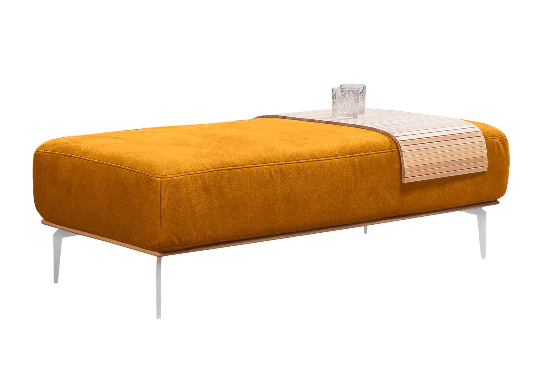 W.SCHILLIG Polsterhocker »run«, mit elegantem Holzsockel, Füße in Chrom glänzend, Breite 150 cm