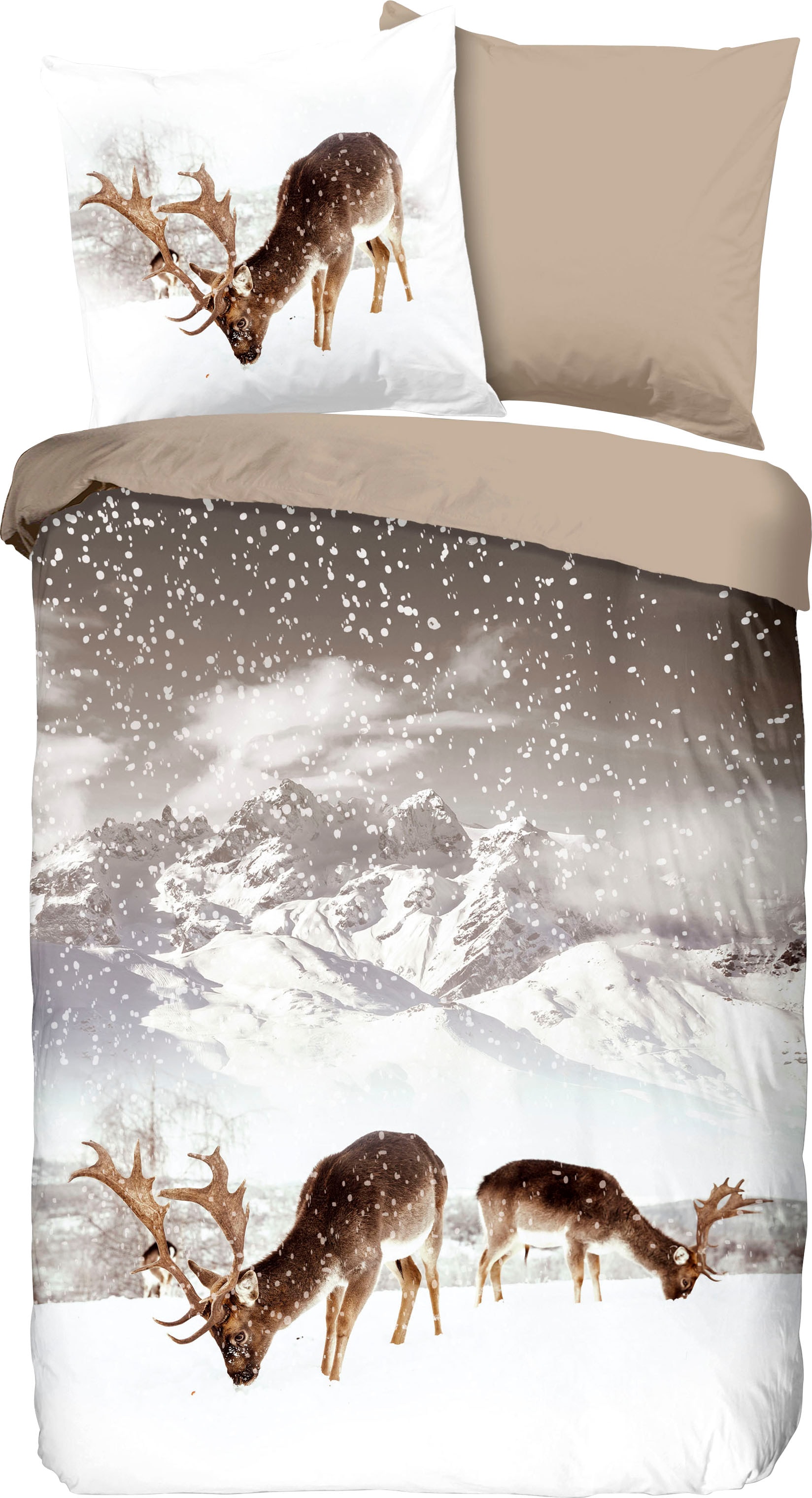 good morning Wendebettwäsche »Winter«, Biber, 135x200, Weich, Warm, Reißverschluss, Wende, Kind, Winter