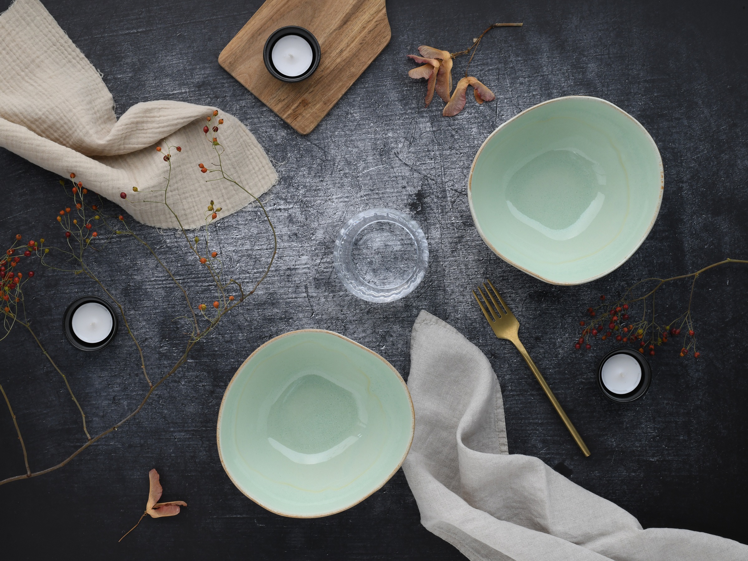 CreaTable Schale »Basalt Bio, Poke Bowl 18 cm 2-tlg«, 2 tlg., aus Steinzeug, Organische Form, Jedes Teil ein Unikat