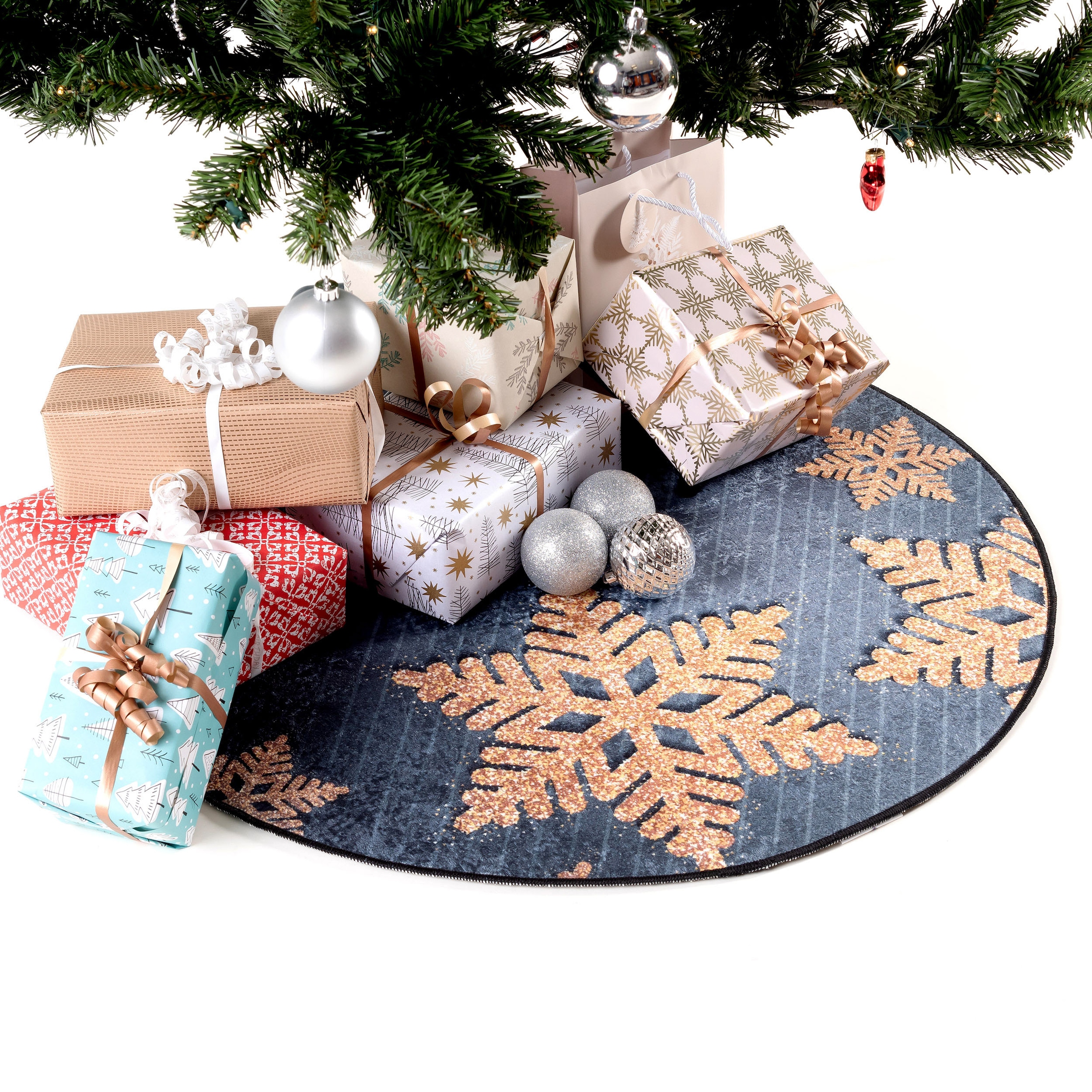 Sehrazat Teppich »Christmas 1227«, rund, 5 mm Höhe, Weihnachten, waschbar, Unterlage Weihnachtsbaum