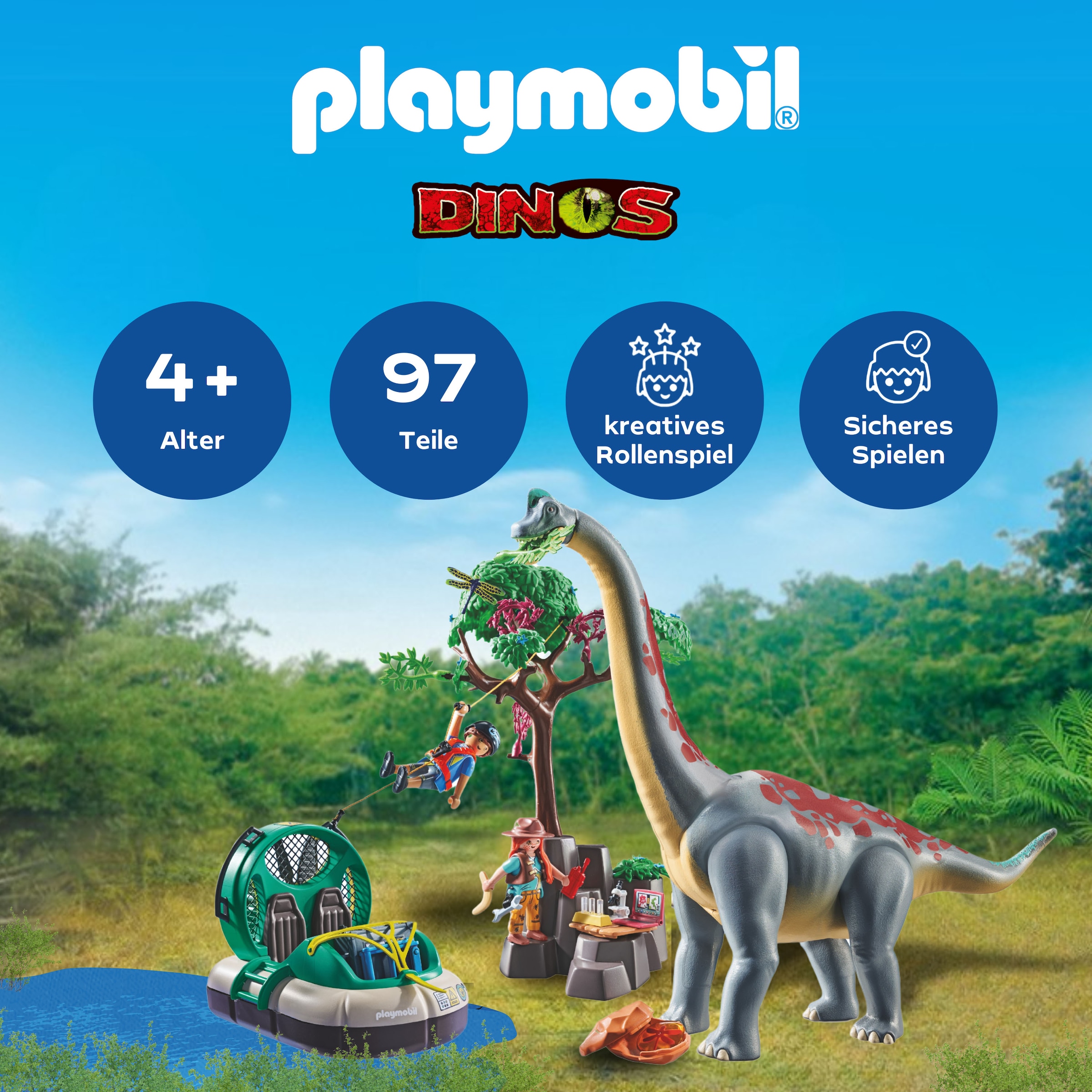Playmobil® Konstruktions-Spielset »Brachiosaurus-Begegnung mit Luftkissenboot (71819), Playmobil Dinos«, (97 St.)