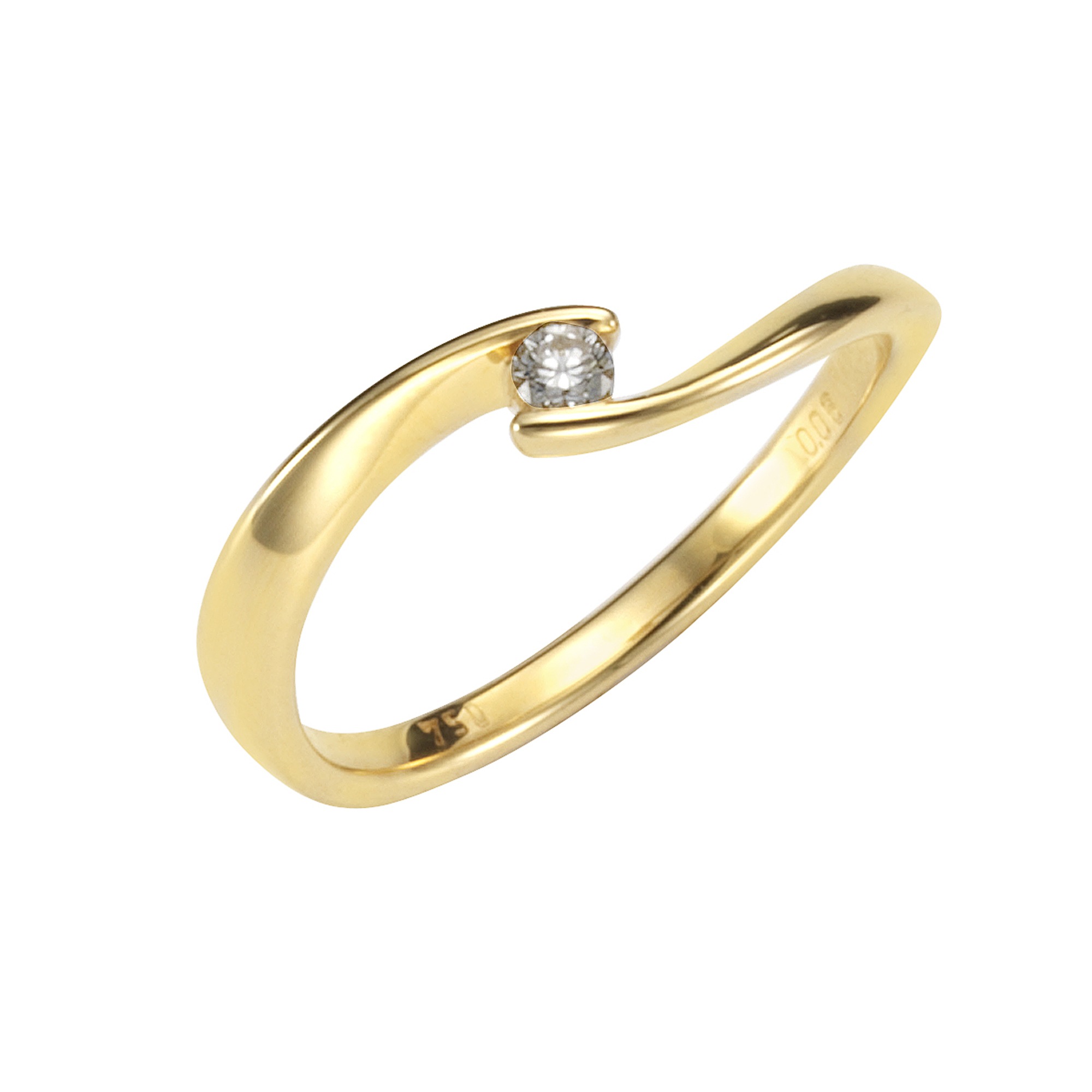 Fingerring „750 Gold Brillant 0,06ct.“ gelb + weiß 0,06 ct SI = kleine Einschlüsse 056 (17,8) – 0,06 ct SI = kleine Einschlüsse