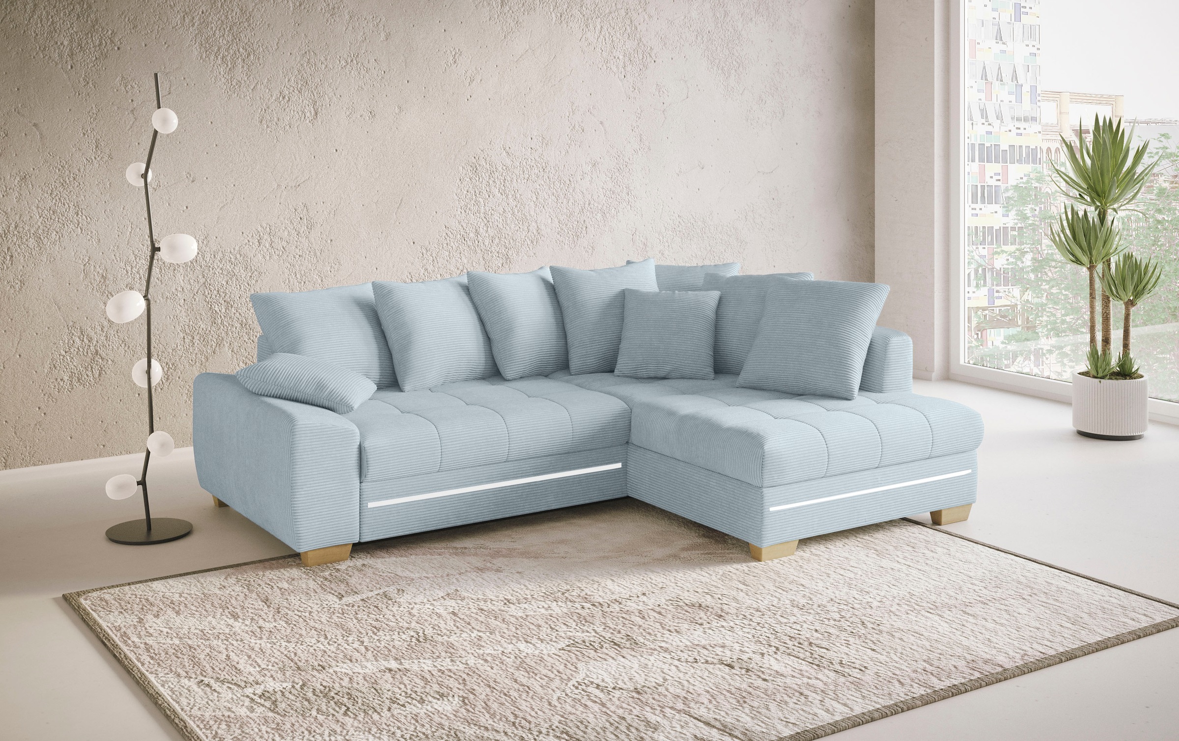 Mr. Couch Ecksofa »Nikita II, L-Form«, mit RGB-LED Beleuchtung, wahlweise mit Bett, Bettkasten, Kaltschaum