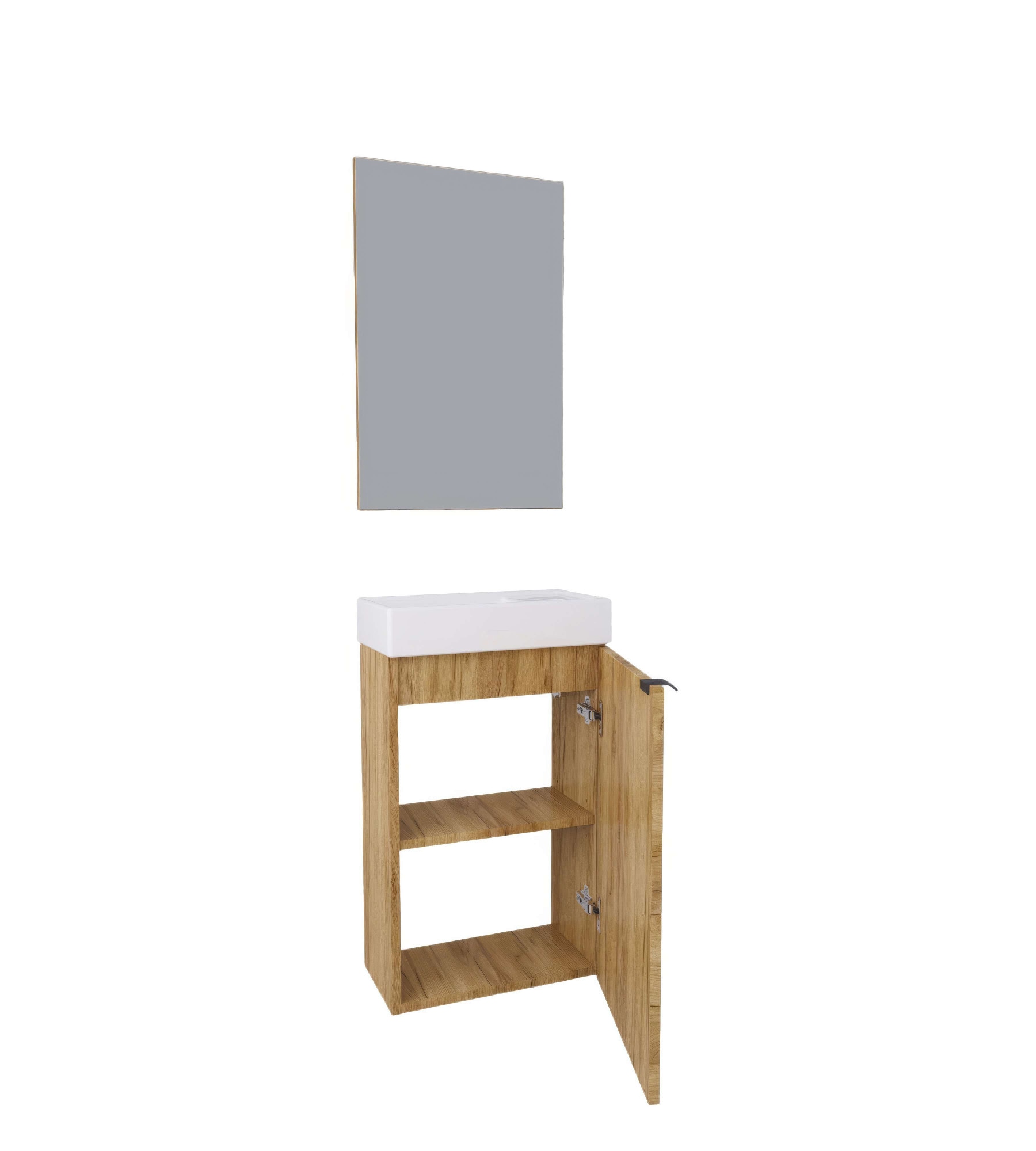 welltime Badmöbel-Set »Badmöbel-Set Gesa, Schrank mit Waschbecken und Spiegel, wandhängend«, Waschbeckenunterschrank mit Wachbecken und Spiegel