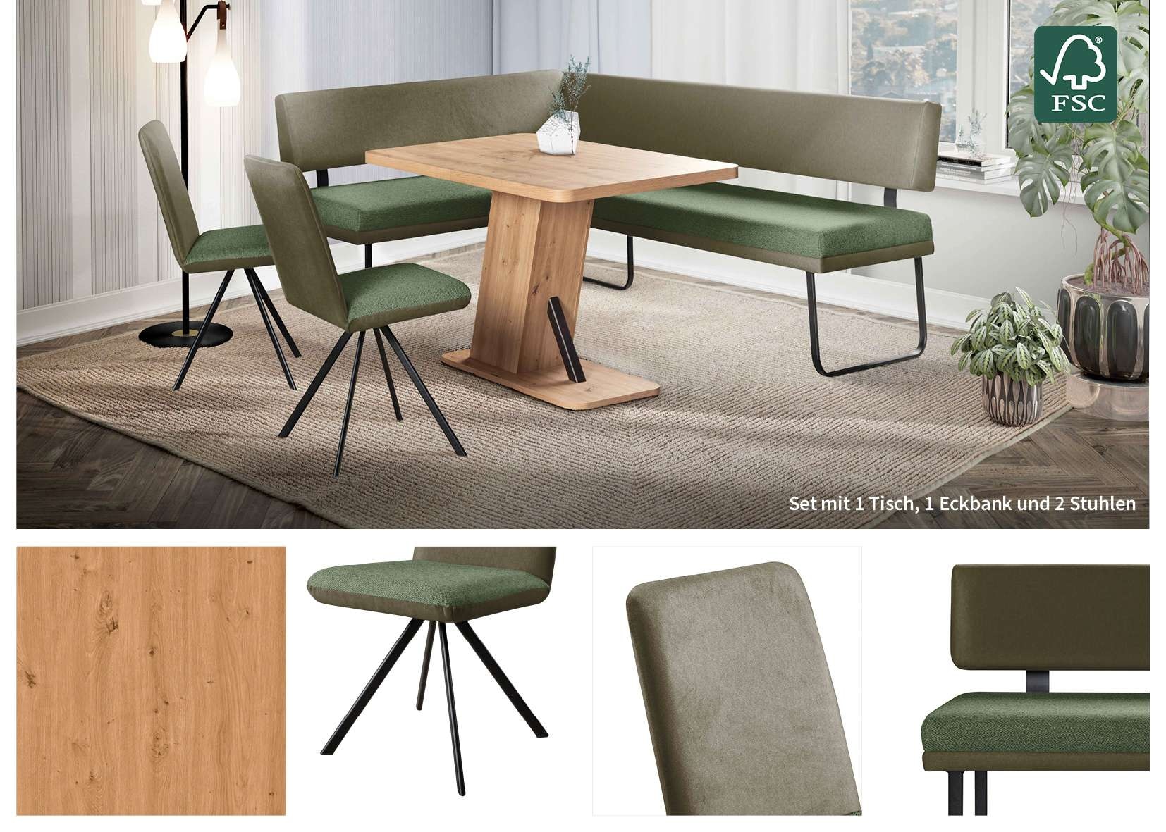 OTTO home Eckbankgruppe »Gabi Essecke, Sitzgruppe, Eckbankgruppe, Küchenbankgruppe« Set, 4tlg, 4 tlg. tlg. Gestell aus matt-schwarzem Flachmetall, stabil, 2-Stoff-Design