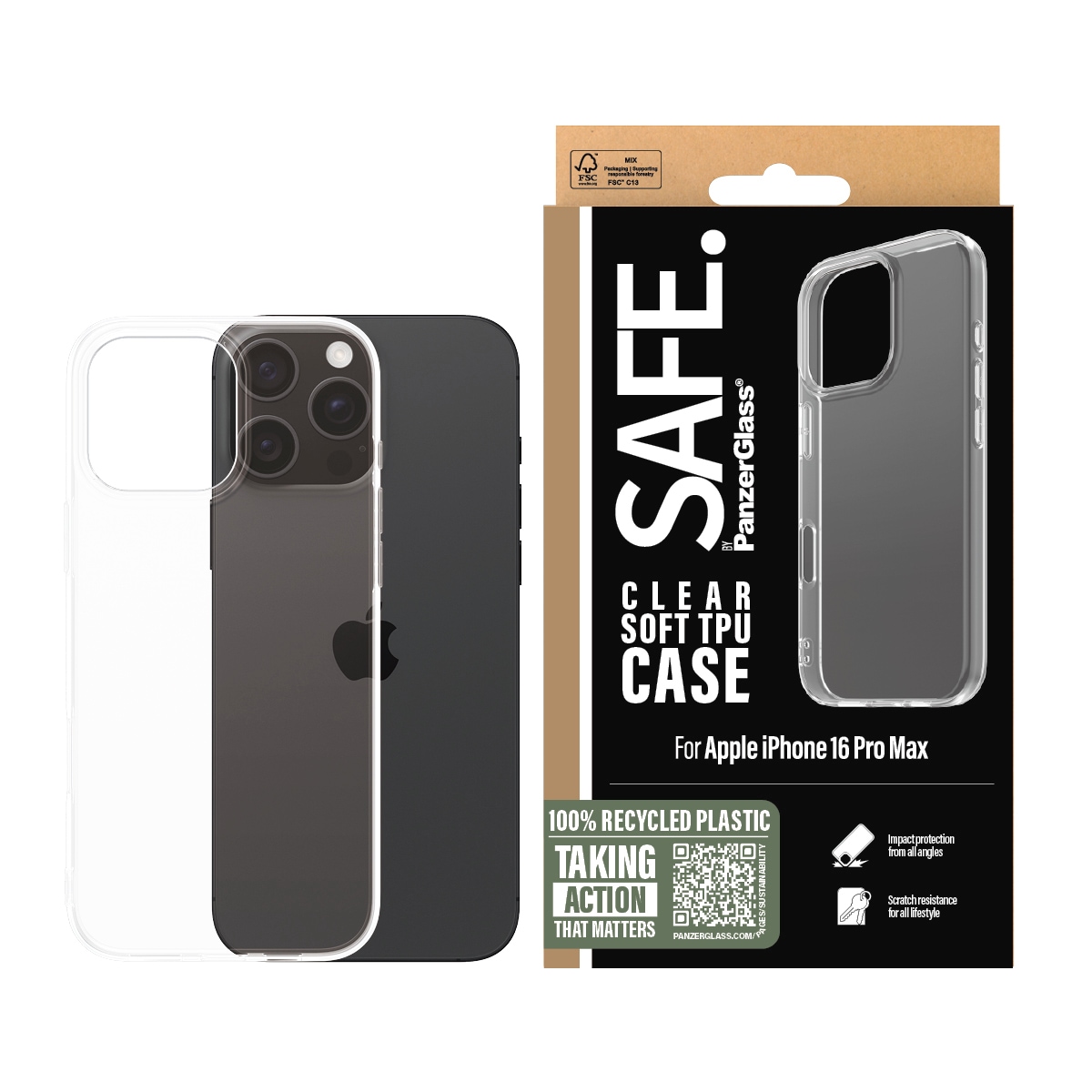 SAFE by PanzerGlass Handyhülle »Soft TPU Case für Apple iPhone 16 Pro Max« Smartphones Backcover, Schutzhülle, Handyschutzhülle, Case, Schutzcase, stoßfest