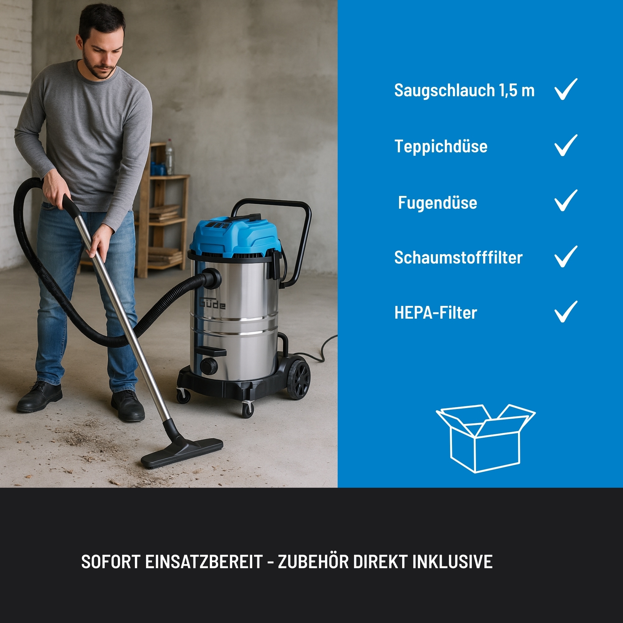 Güde Nass-Trocken-Sauger »»GNTS 3-60L«« 3600 (3 x 1200) W