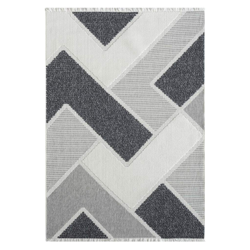 Carpet City Teppich »LINDO 8877«, rechteckig, 11 mm Höhe, Kurzflor, Hochtief-Muster/ 3D-Effekt, Fransen, Boho-Stil, Wohnzimmer