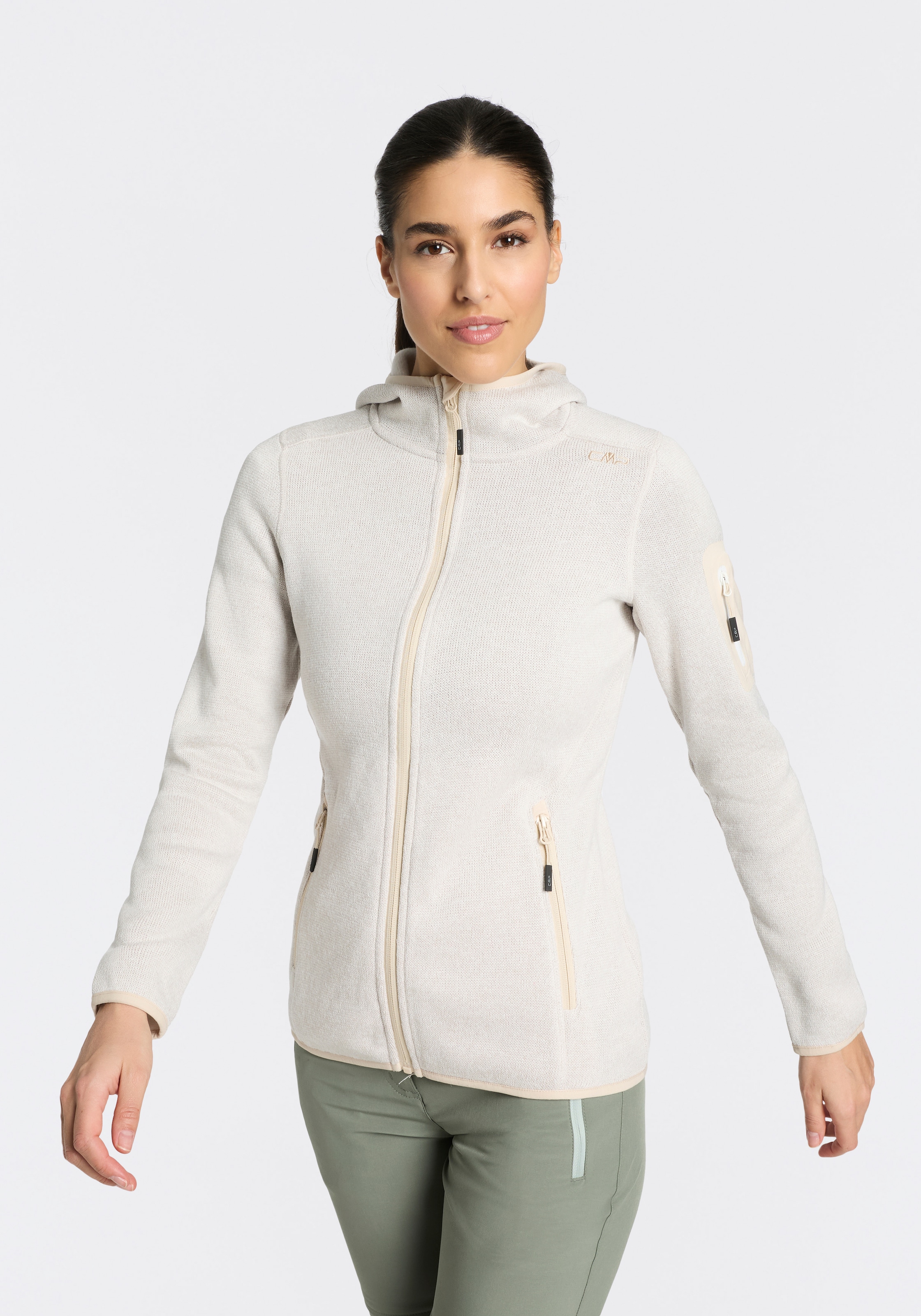 CMP Strickfleecejacke »KNITTED MELANGE HOODY WOMAN HOODY JACKET« mit Kapuze mit Reißverschlusstaschen, atmungsaktiv, schnell trocknend