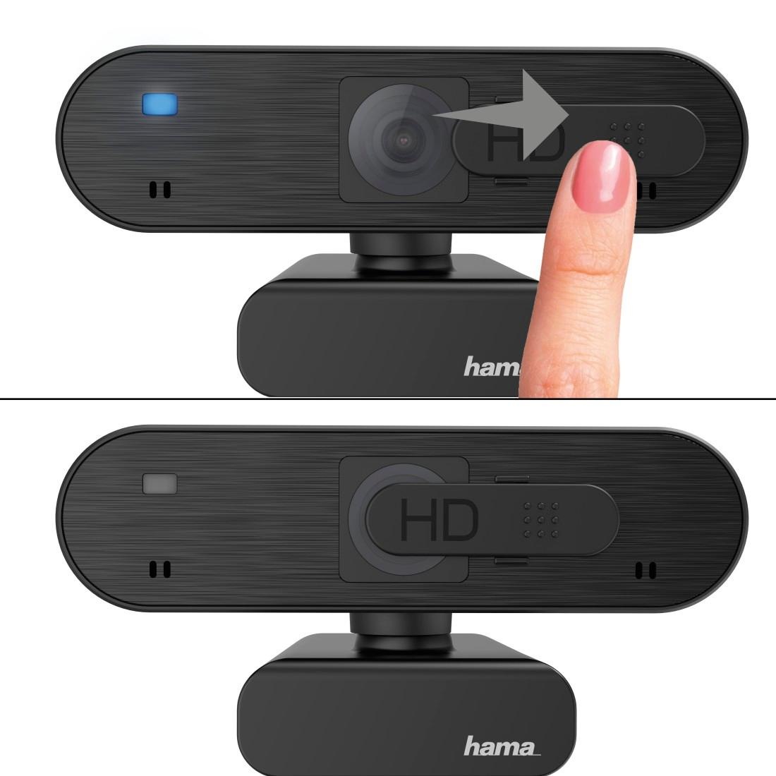 Hama Full HD-Webcam »PC Webcam für Laptop PC, Streaming, Chatten mit Mikrofon, Windows Mac«, Full HD, Plug & Play, verschließbare Linse, Standfuß, Stativgewinde, drehbar