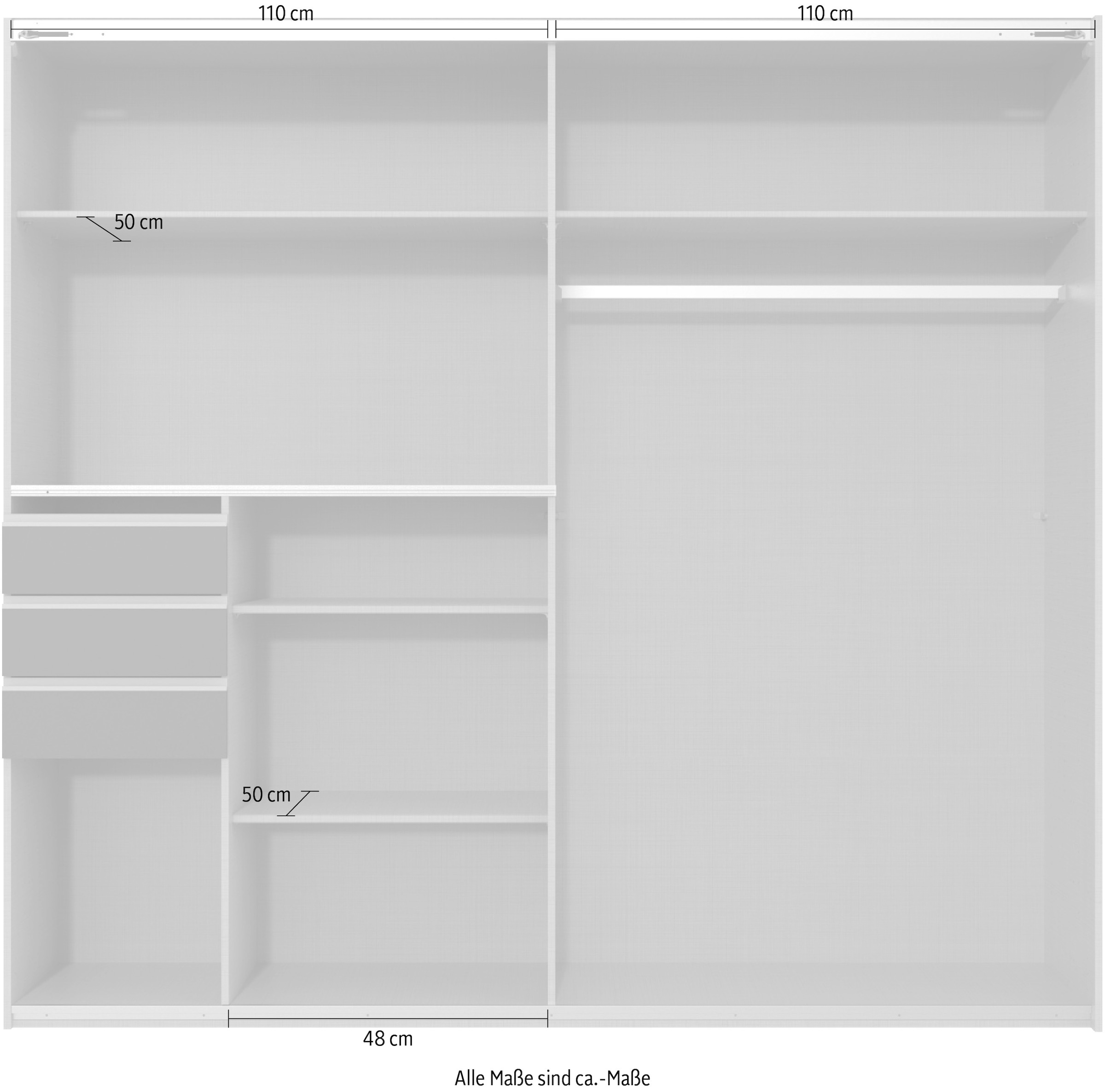 Wimex Schwebetürenschrank »Saigon, mit kompletter Innenausstattung, Made in Germany«, Kleiderschrank 2-türig, 225cm breit, mit 3 praktischen Außenschubladen