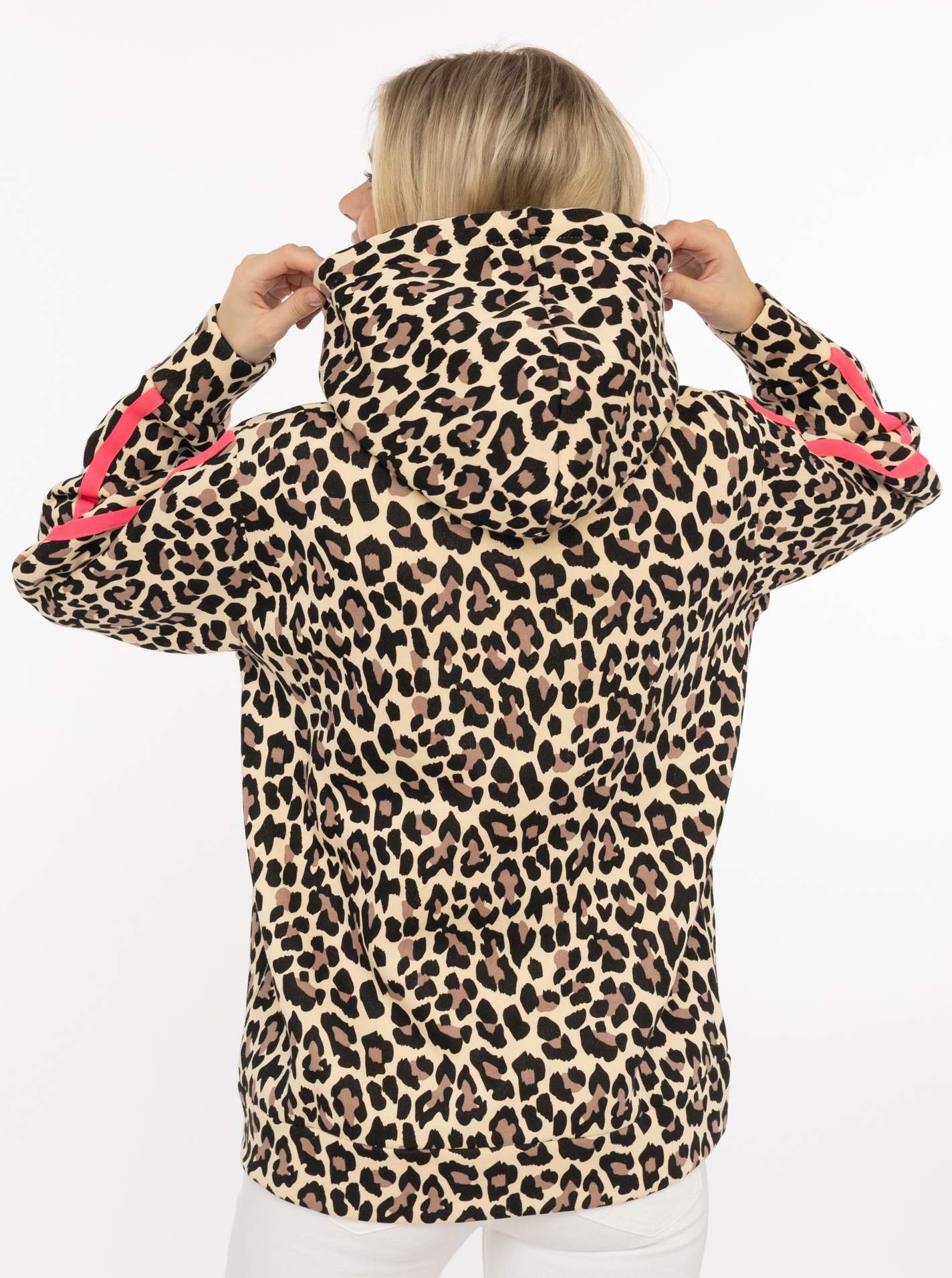 Zwillingsherz Kapuzensweatjacke »"Leo"« Leomuster, pinker Streifen am Arm, Kapuze mit Kordel, Tasche, Zipper