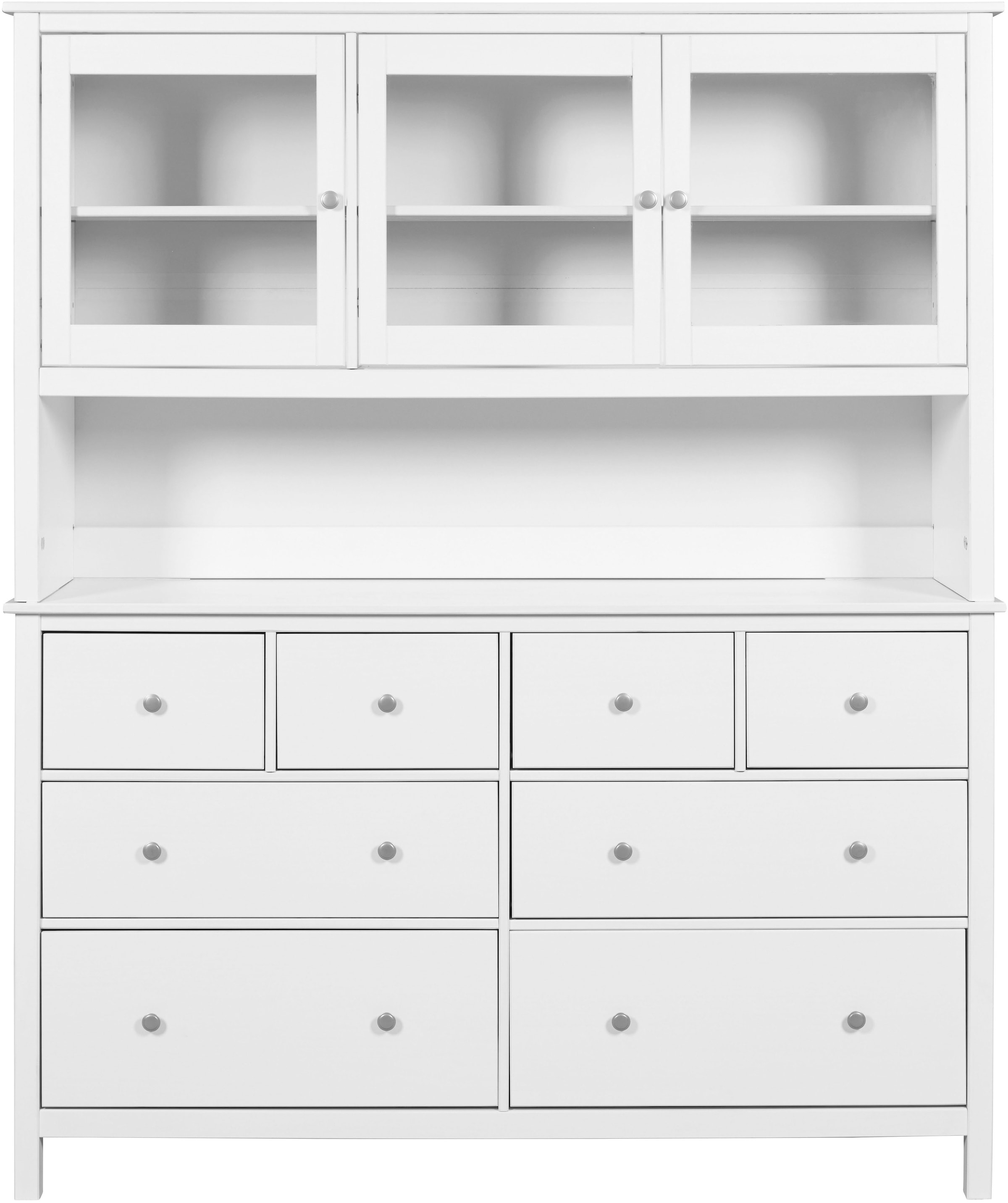 Inter Link Buffet »Pinora, Vitrine Kiefer Massivholz, Küchenschrank Weiss lackiert« 1 Stk. tlg. Geschirrschrank im Skandi Look, viel Stauraum, 160 x 39,50 x 197 cm