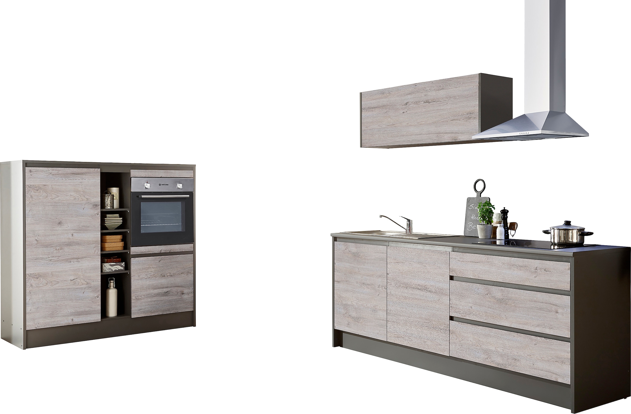 BASIC by Balculina Küchenzeile »Less«, (Set), mit E-Geräten, Breite 210+150 cm