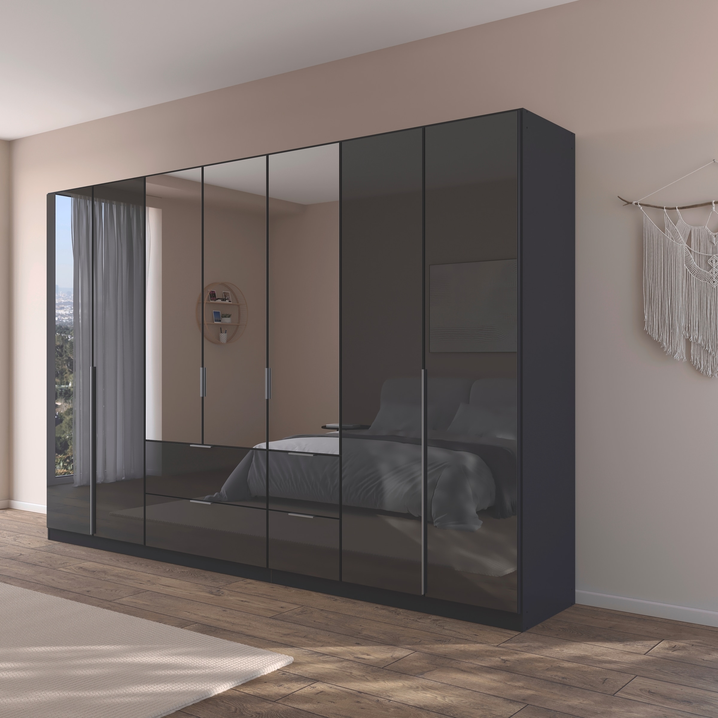 rauch Drehtürenschrank »Kleiderschrank Kleiderschränke Schrank Garderobe AGORDO mit Glasfront«, (in zwei Griff-Farben mit Glasfront), mit Außenschubkästen, in 6 Breiten und 2 Höhen MADE IN GERMANY