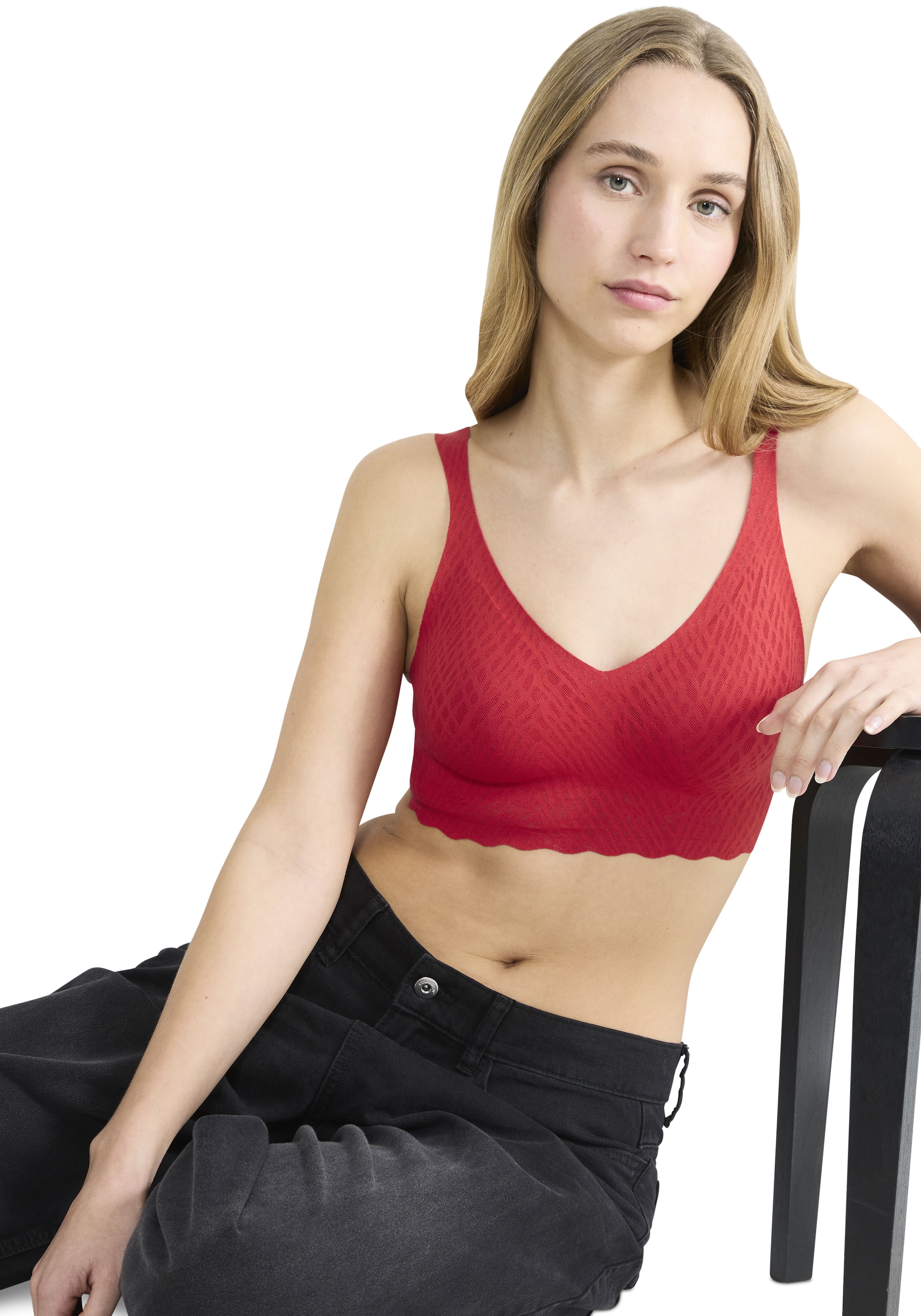 sloggi Bralette »ZERO Feel Bliss«, nahtlos mit Spitzenoptik, V-Ausschnitt, herausnehmbare Pads