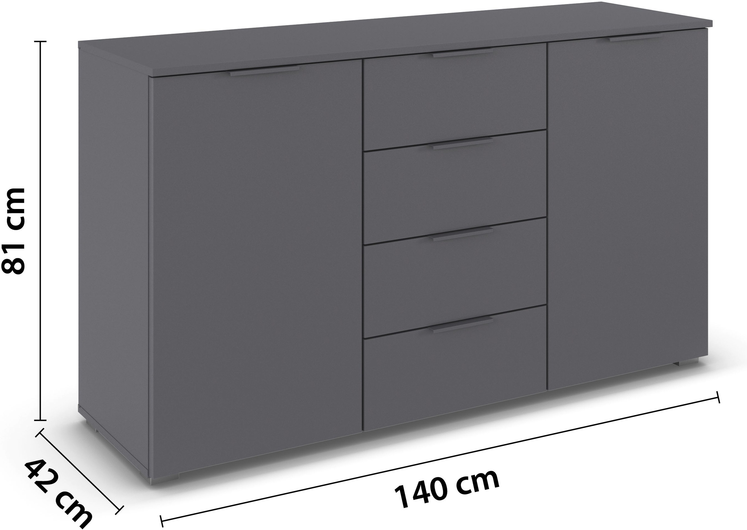 rauch Kombikommode »Sideboard Schubladenkommode AGORDO mit Dekor- oder Hochglanzfront«, (in zwei Griff-Farben), mit 4 Schubkästen und 2 Türen sowie Metallgriffen MADE IN GERMANY