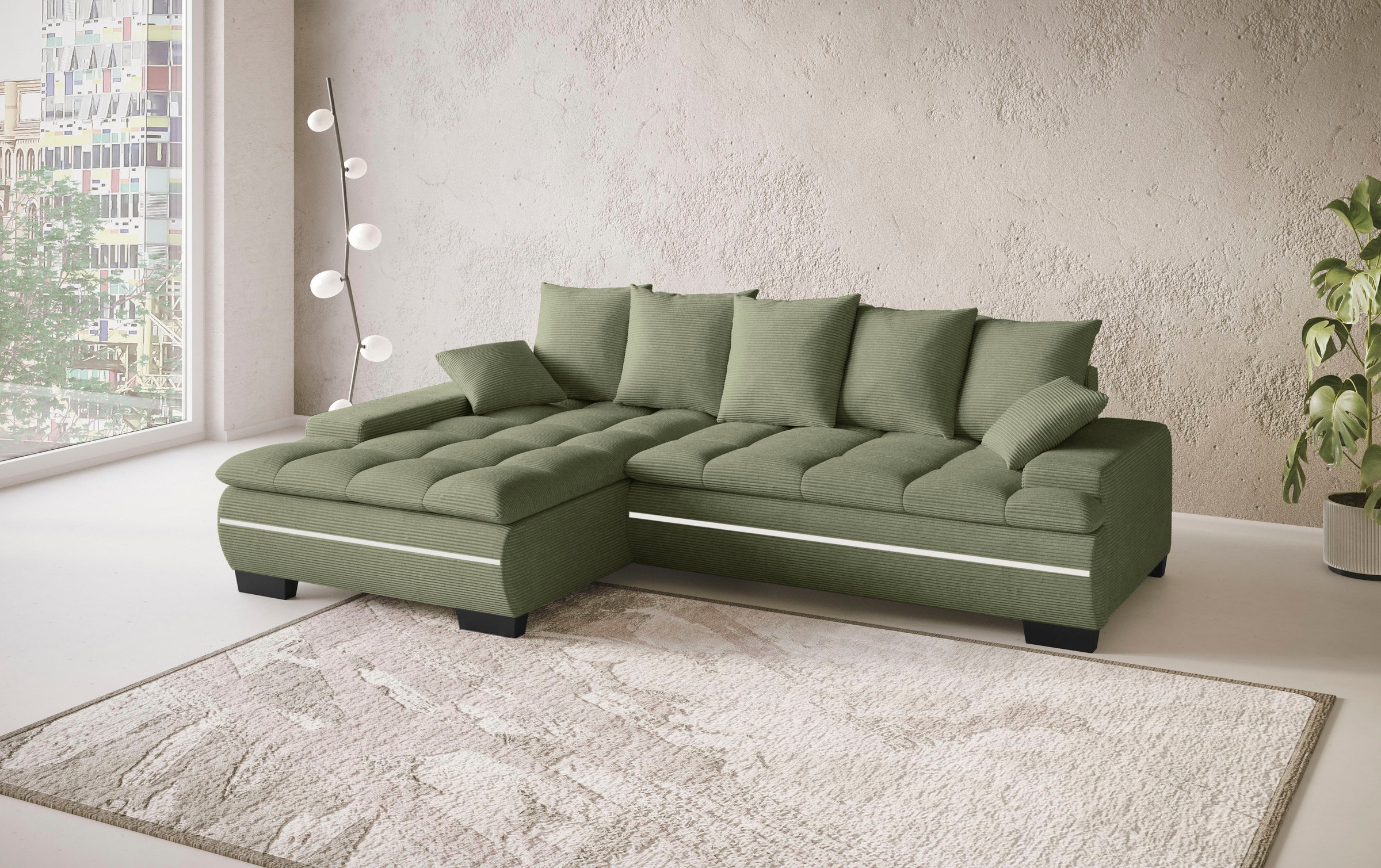Mr. Couch Ecksofa »Haiti II, L-Form«, RGB-LED Beleuchtung, wahlweise mit Kaltschaum, Bett, Bettkasten
