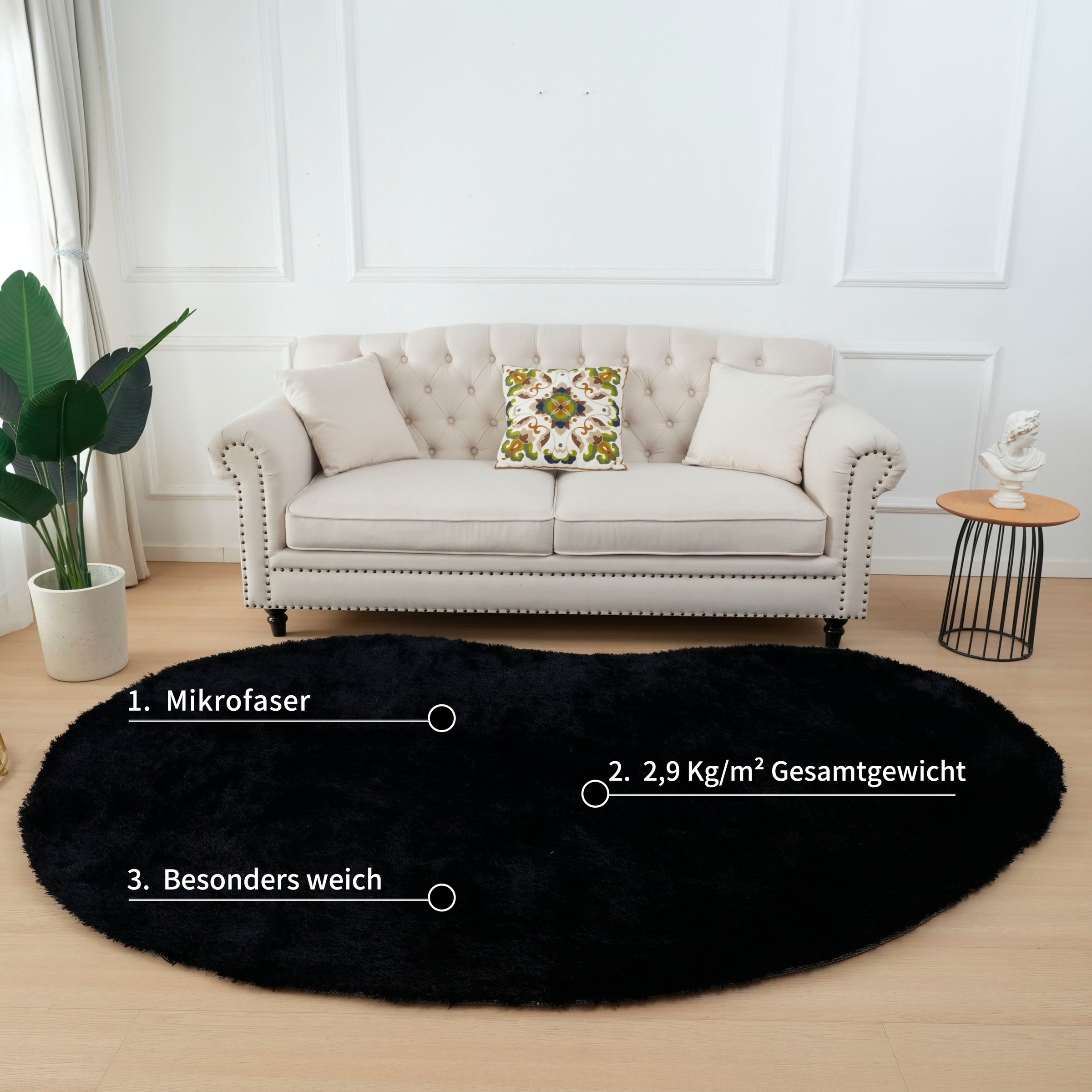 Bruno Banani Hochflor-Teppich »Dana Bean shape, besondere Form, weich, Mikrofaser Teppiche«, U-förmig, 30 mm Höhe, organische Form, uni, Wohnzimmer, Schlafzimmer, Esszimmer