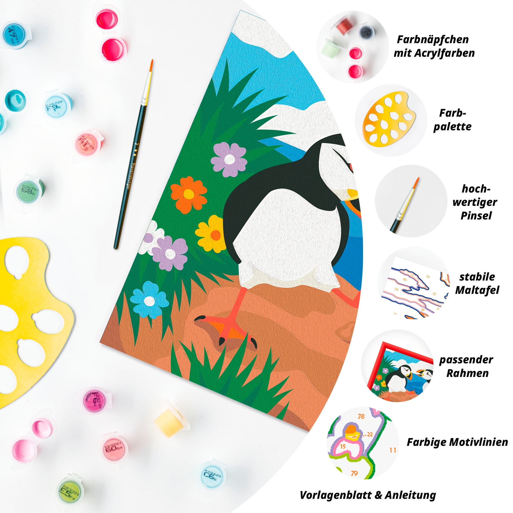 Ravensburger Malen nach Zahlen »CreArt, Papageientaucher«, Made in Europe