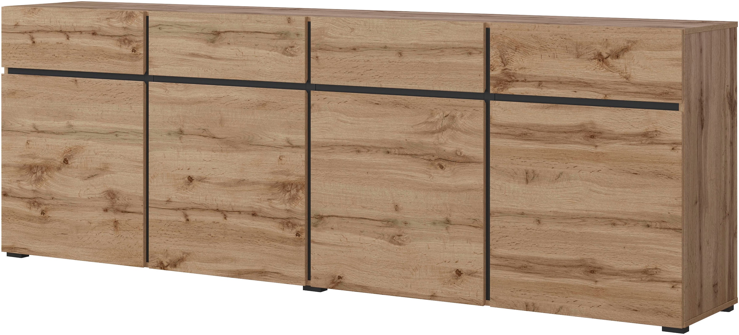 INOSIGN Sideboard »Cross,Breite 225 cm, moderne grifflose Kommode,4 Türen/4 Schubkästen«, Schubladenschrank mit viel Stauraum, Einlegeböden verstellbar