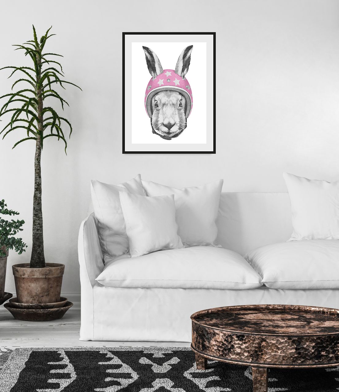 queence Bild »Lykke«, Hase-Hasen-Schwarz-Weiß-Kunst-Haustiere-Stern-Sterne, günstig online kaufen