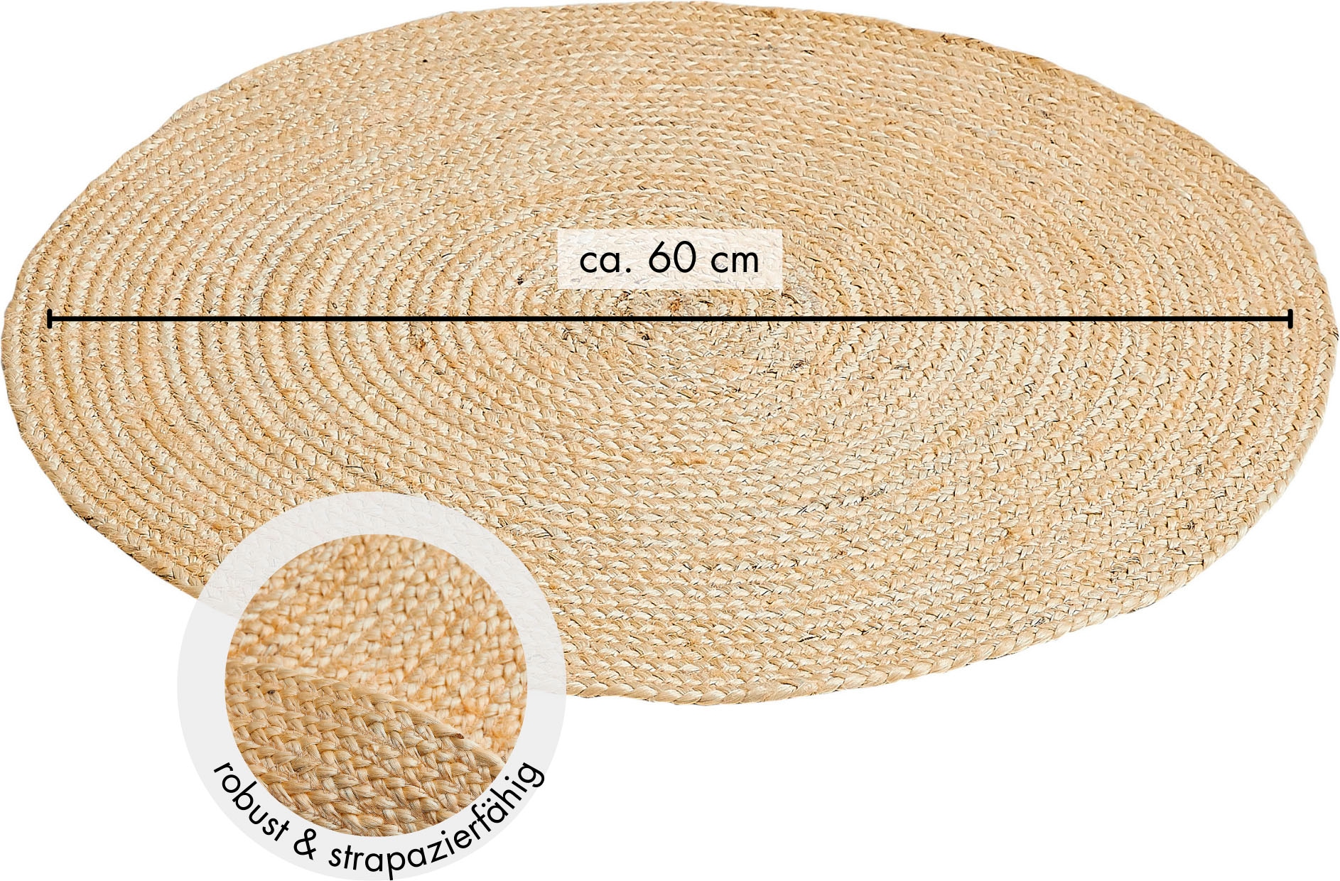 LUXOR living Teppich »Ibo, Juteteppich«, rund, 7 mm Höhe, Wendeteppich, handgeflochten, Naturfaser, Boho-Style, Wohnzimmer