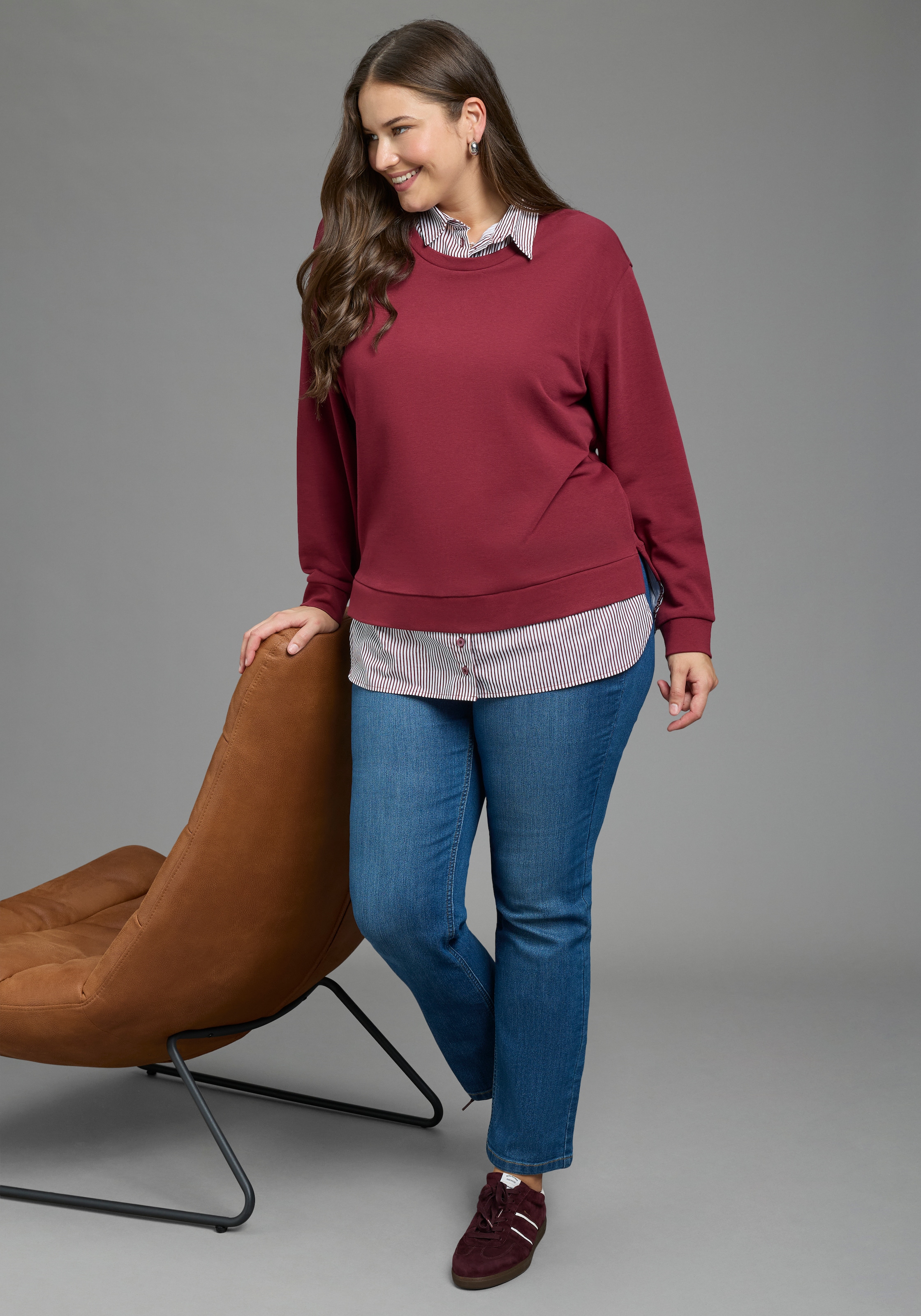 Laura Scott CURVE Sweater »Große Größen«, mit elegantem Bluseneinsatz

