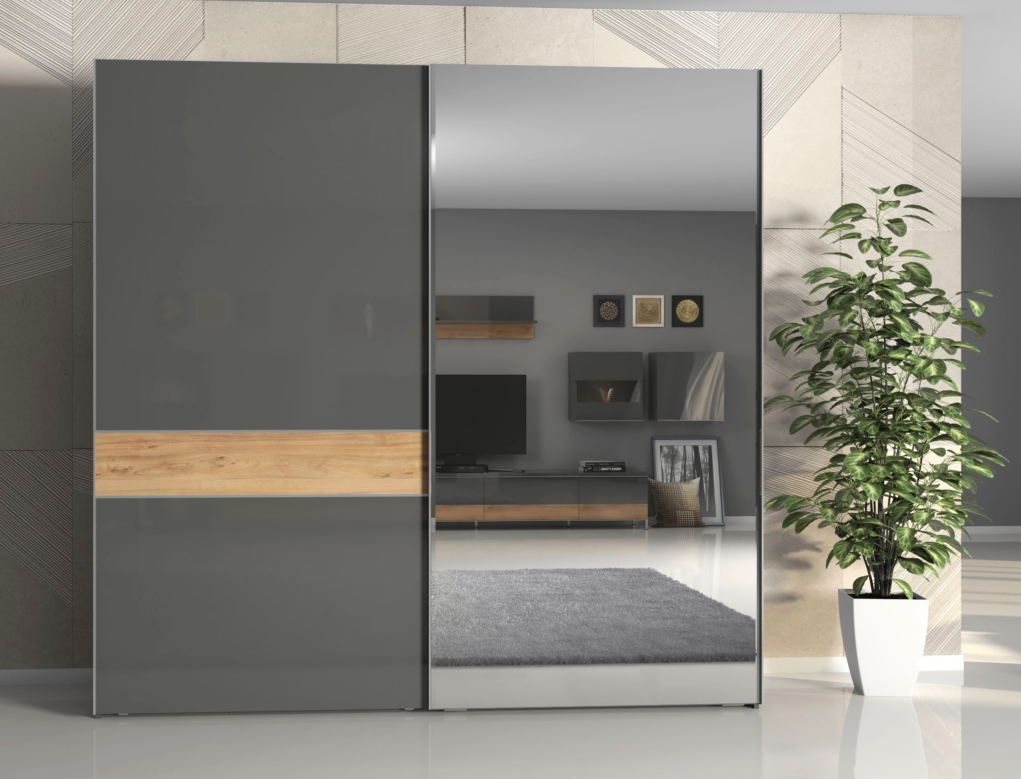 Places of Style Schwebetürenschrank »Onyx«, Spiegelschrank hochwertig UV lackiert, Soft-Close-Funktion